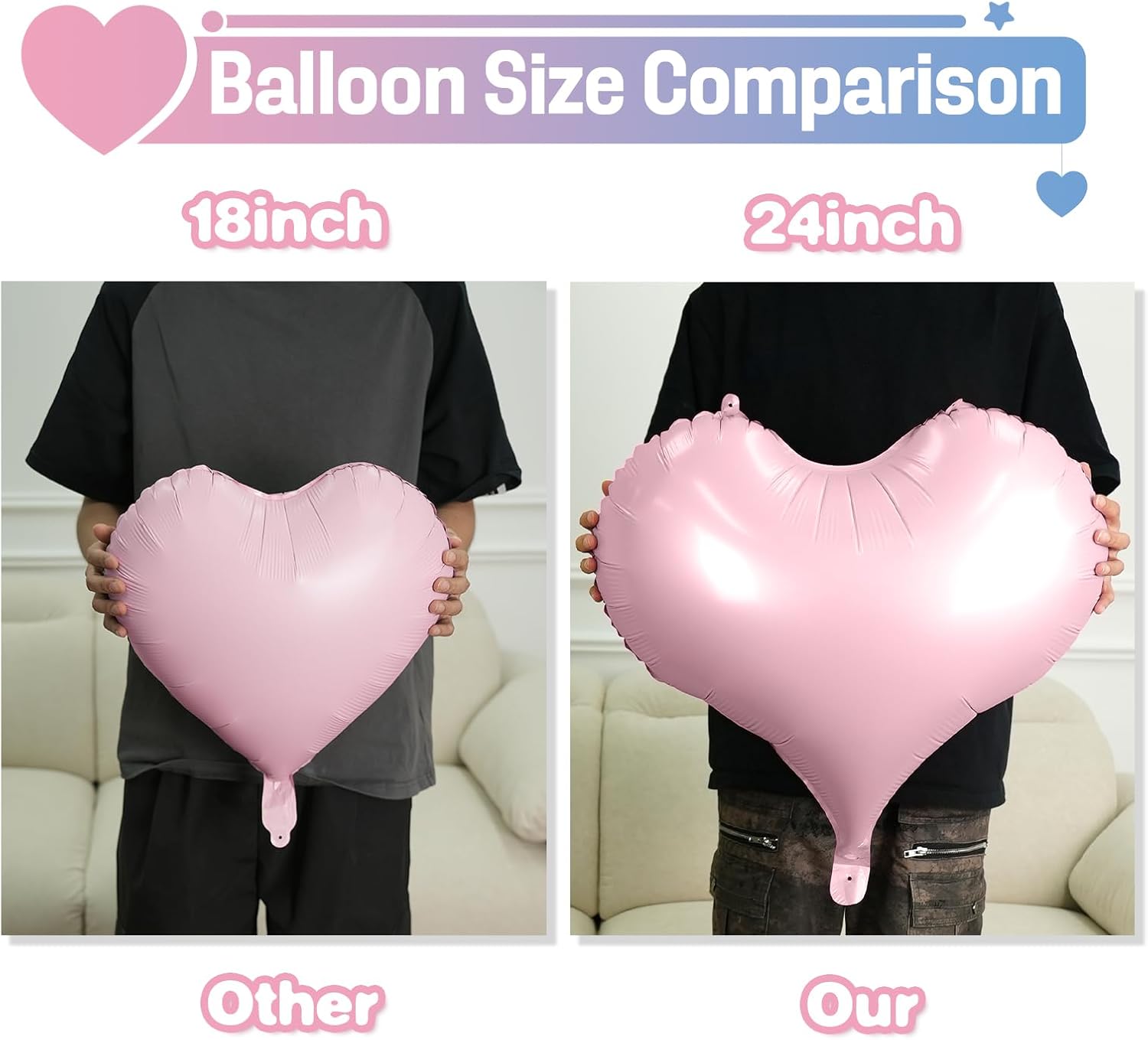Condition photo showing New/Like New for pink blue heart balloons,6pcs 24inch large pink heart foil balloons for valentine's day birthday wedding engagement bridal showers anniversary party decorations