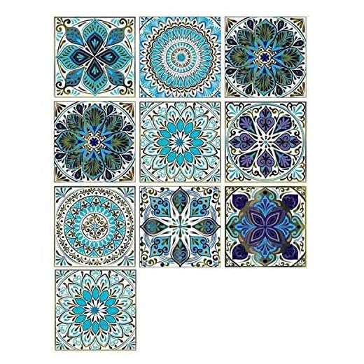 LERANXIN 10 Piezas de Adhesivo Para Azulejos, Azul Arte Mural Adhesivos, Adhesivos azulejos baño Fabricados en PVC Profesional, Aptos para Cocina, Baño, Pavimentos