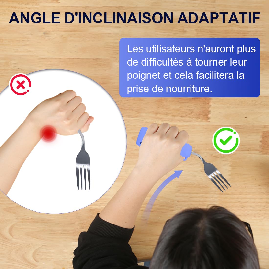 Cubiertos Ehucon adaptativos, juego de tenedor y cuchara curvos para personas mayores o con enfermedad de Parkinson (púrpura, mano izquierda)