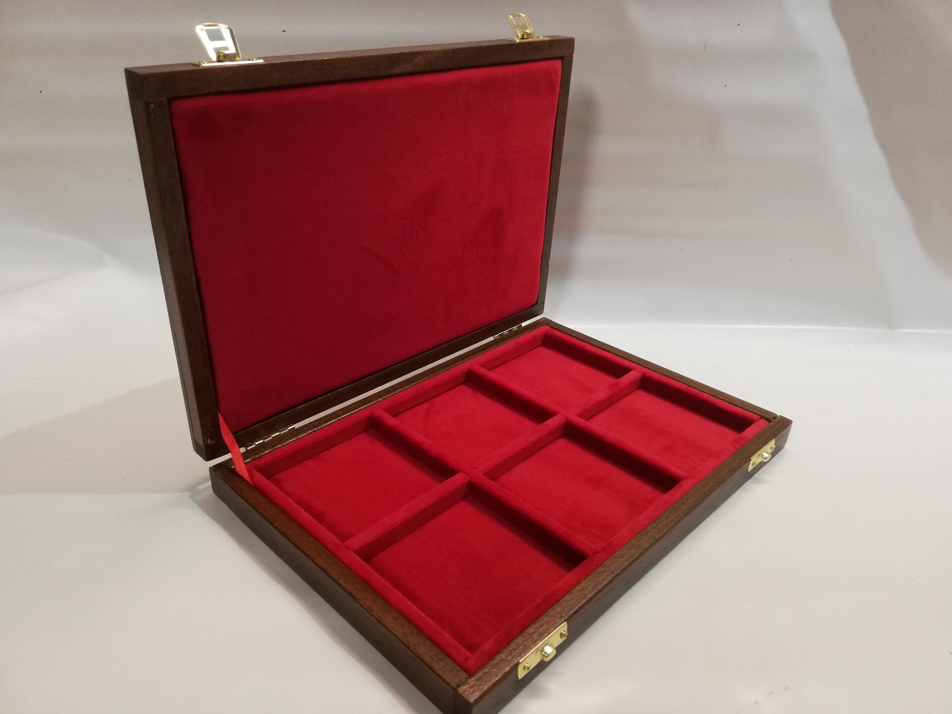 Coffret numismatique en Bois Artisanal 6 Cases 74x74 mm pour pièces et médailles, Velours Italien au Choix, Fait Main en Italie