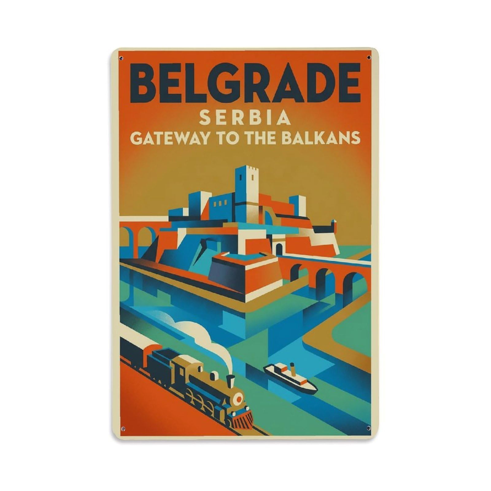 Travel Retro Serbia Belgrade Metal Tin Sign