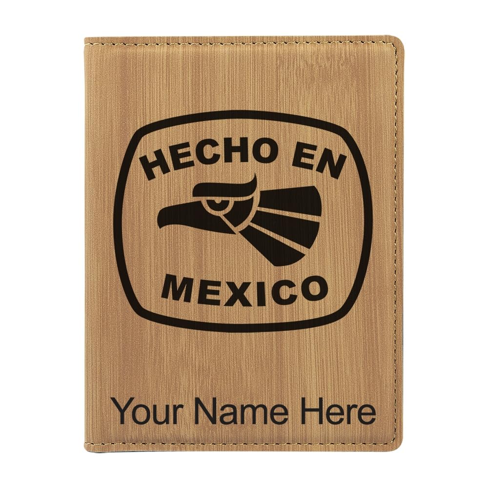 LaserGram Faux Leather Passport Holder, Hecho en Mexico, Personalized Engraving Included (Bamboo)
