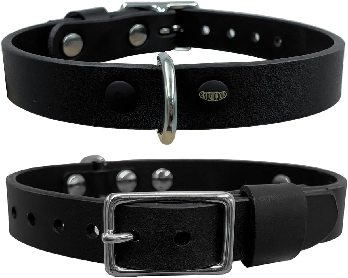 Genuine Leather Heavy Duty Dog Collar for Medium Dog, Large and Extra Large Dog - Wide Dog Collar Adjustable with Rust-Proof Metal Buckle- Made in Italy (Black, M (Approx 13.77-17.71 inch))