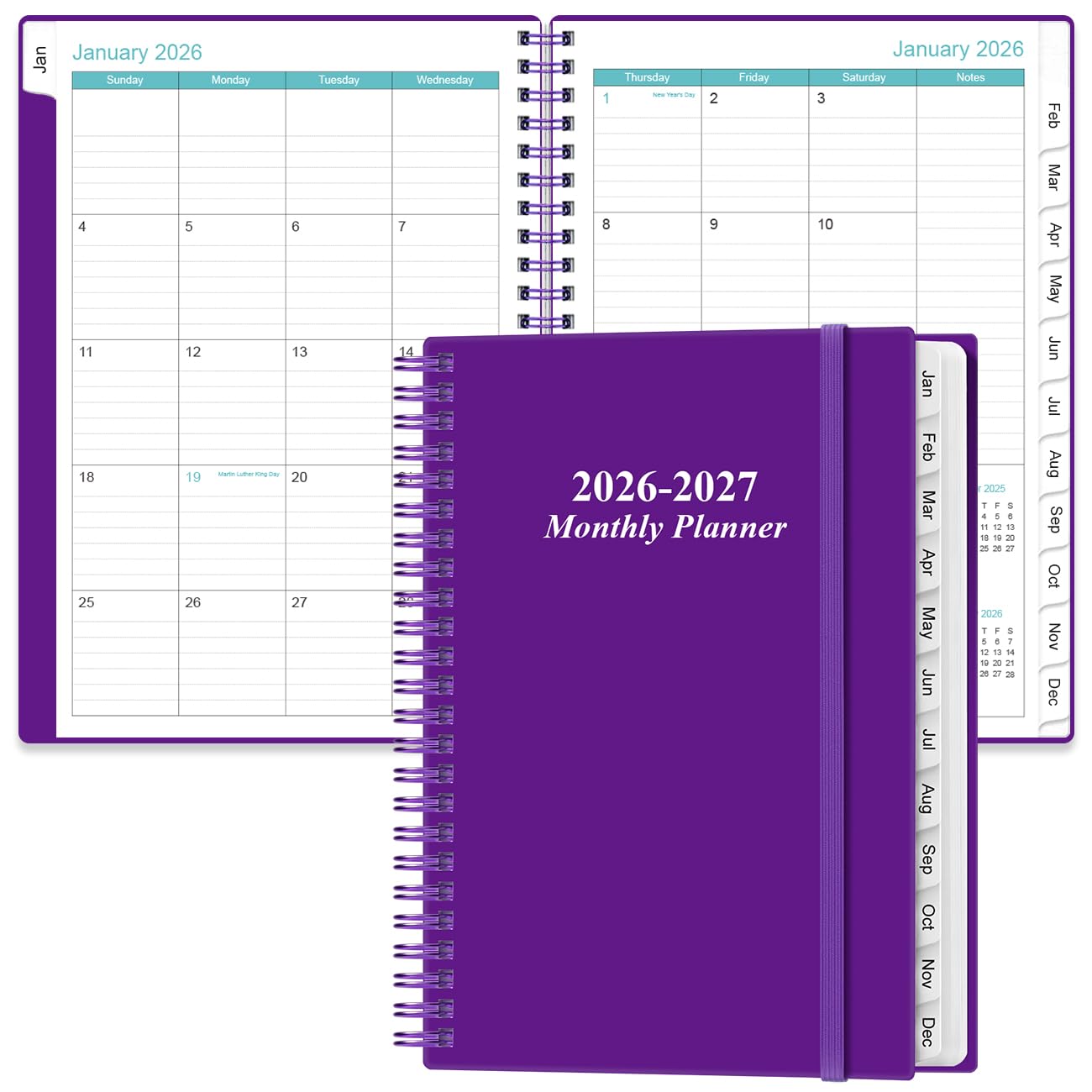 Photo 1 of 2026-2027 Monthly Planner - January 2026 - June 2027, Two Pages Per Month, 18 Monthly Calendar/Planner with Tabs, Inner Pocket, 6.4" x 8.5", Purple