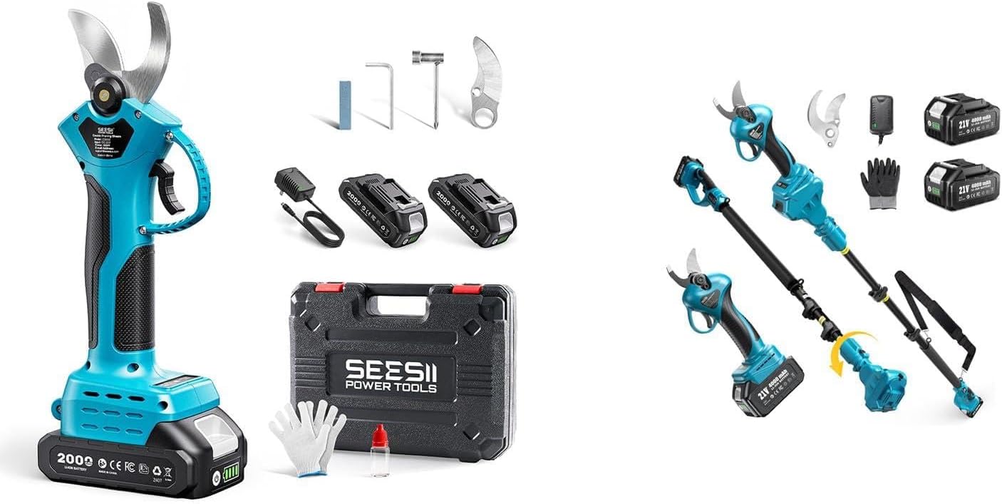SEESII Electric Pruning Shears for Garden: 1.2" Cutting Diameter Cordless Power Pruner+Seesii 2-in-1 Cordless Electric Pruning Shears with Pole