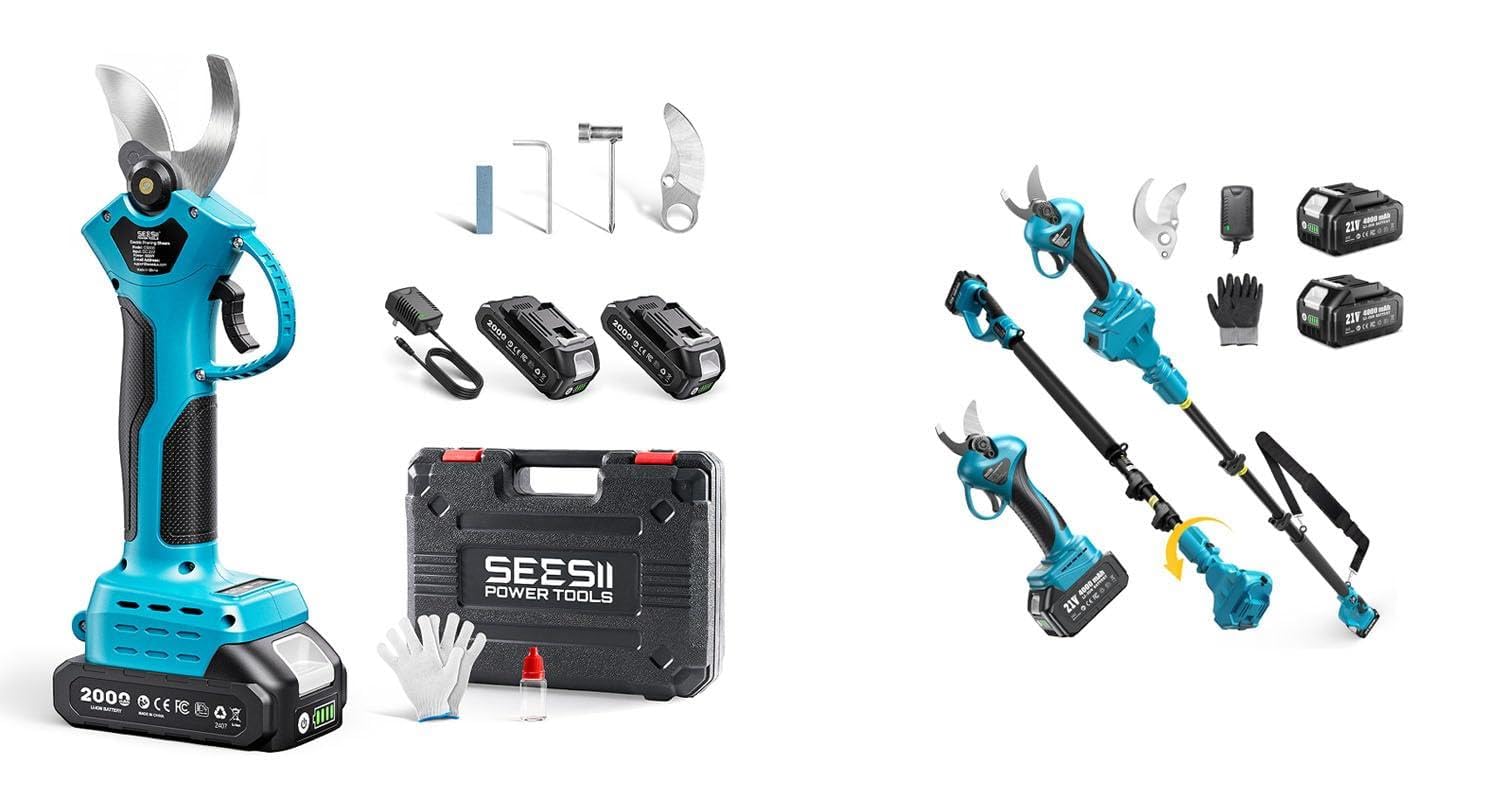 SEESII Electric Pruning Shears for Garden: 1.2" Cutting Diameter Cordless Power Pruner+Seesii 2-in-1 Cordless Electric Pruning Shears with Pole