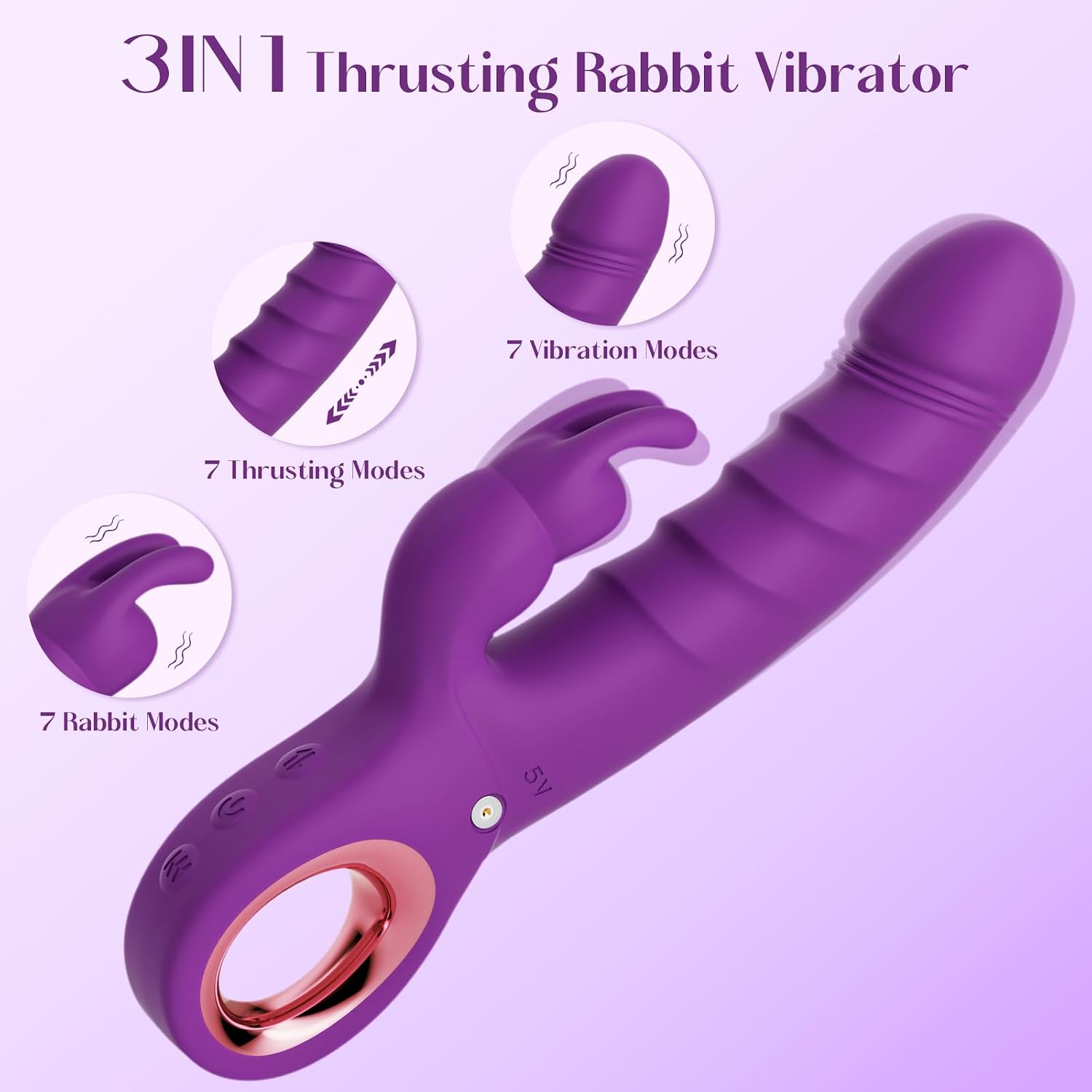 Thrusting Dildo Vibrator Sex Toys - Rose Toy Dildos with 7 Thrusting & Rabbit & Vibration Modes - Independent Control Adult Toys with Multiple Stimulation, Rabbit Vibrators for Women (Dark Purple)