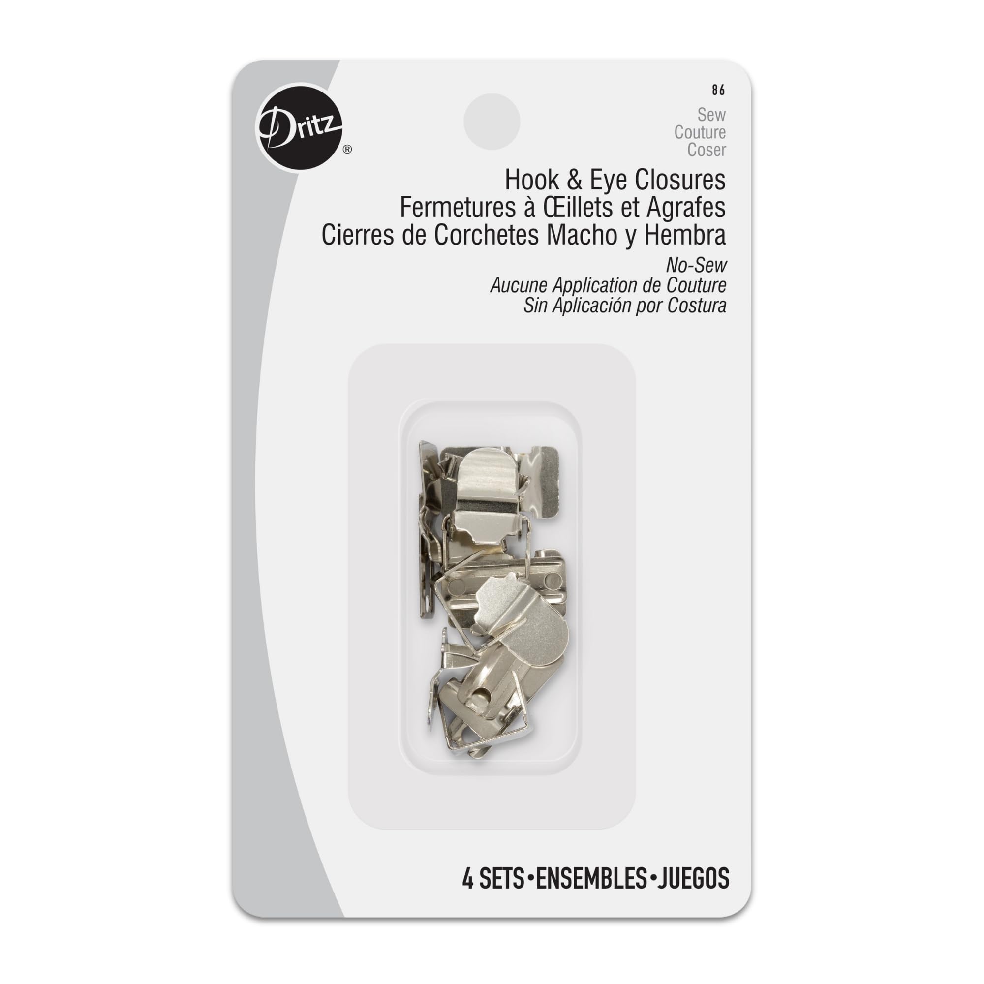 Dritz No-Sew Hook & Eye Closures, 4 Sets, Nickel