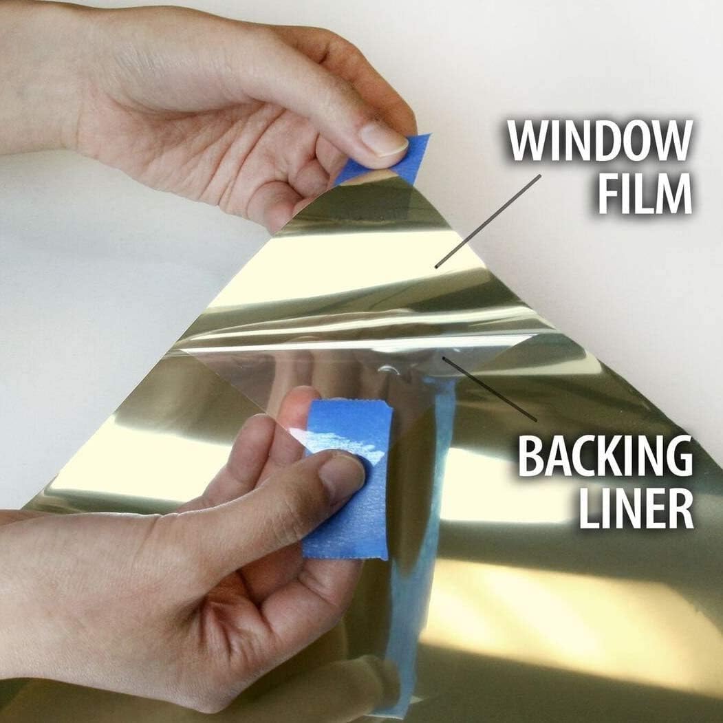 Reflective Window Film One Way Mirror Privacy Film Heat Control Anti UV Adhesive Window Tint Sticker for Home and Office, 35.4Inch X 13.1Feet, Gold Silver