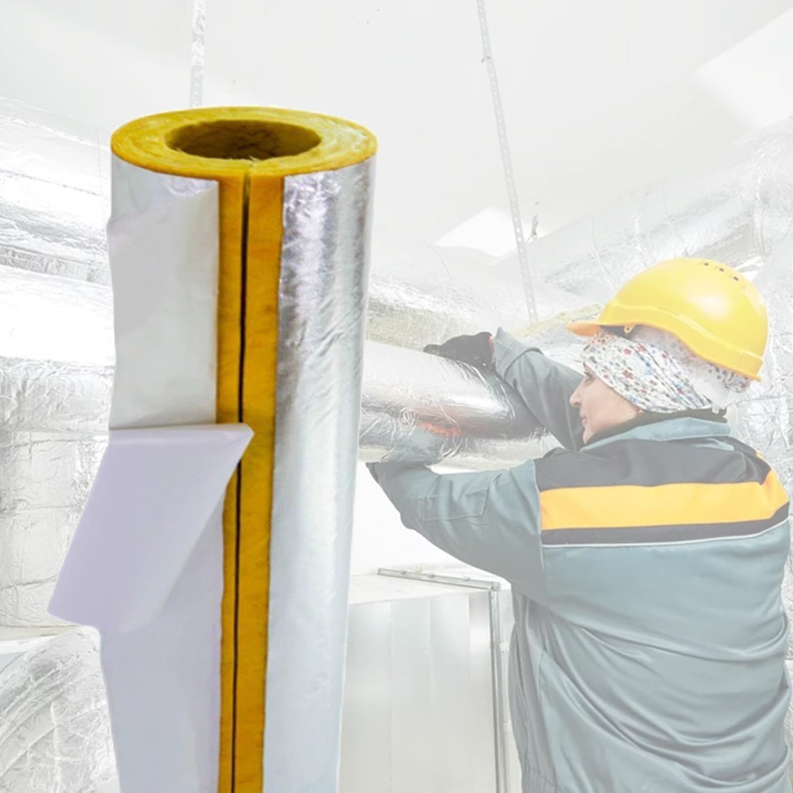Aislamiento De Tuberías para Exteriores, Papel De Aluminio Coquilla Aislante, Tubo De Lana De Fibra De Vidrio, para Riego Exterior En Invierno Tuberías De Fábrica Al Aire(L 1M-219MM/8.6IN-50MM)