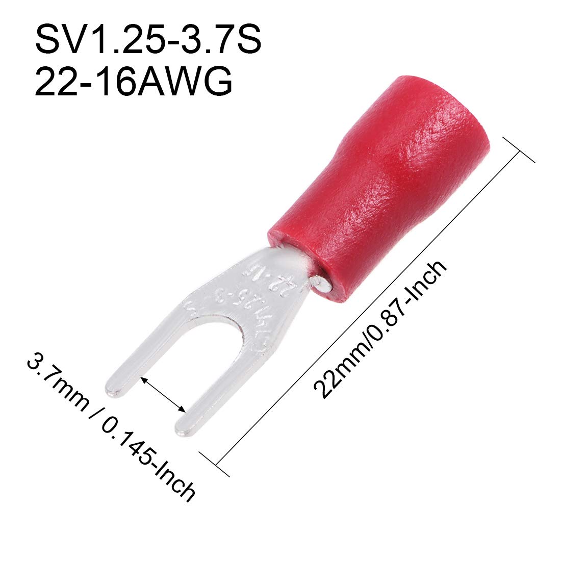 100 Pcs Red SV1.25-4 Fork Spade Crimp Terminals - Pre-Insulated For 22-16 AWG Wire