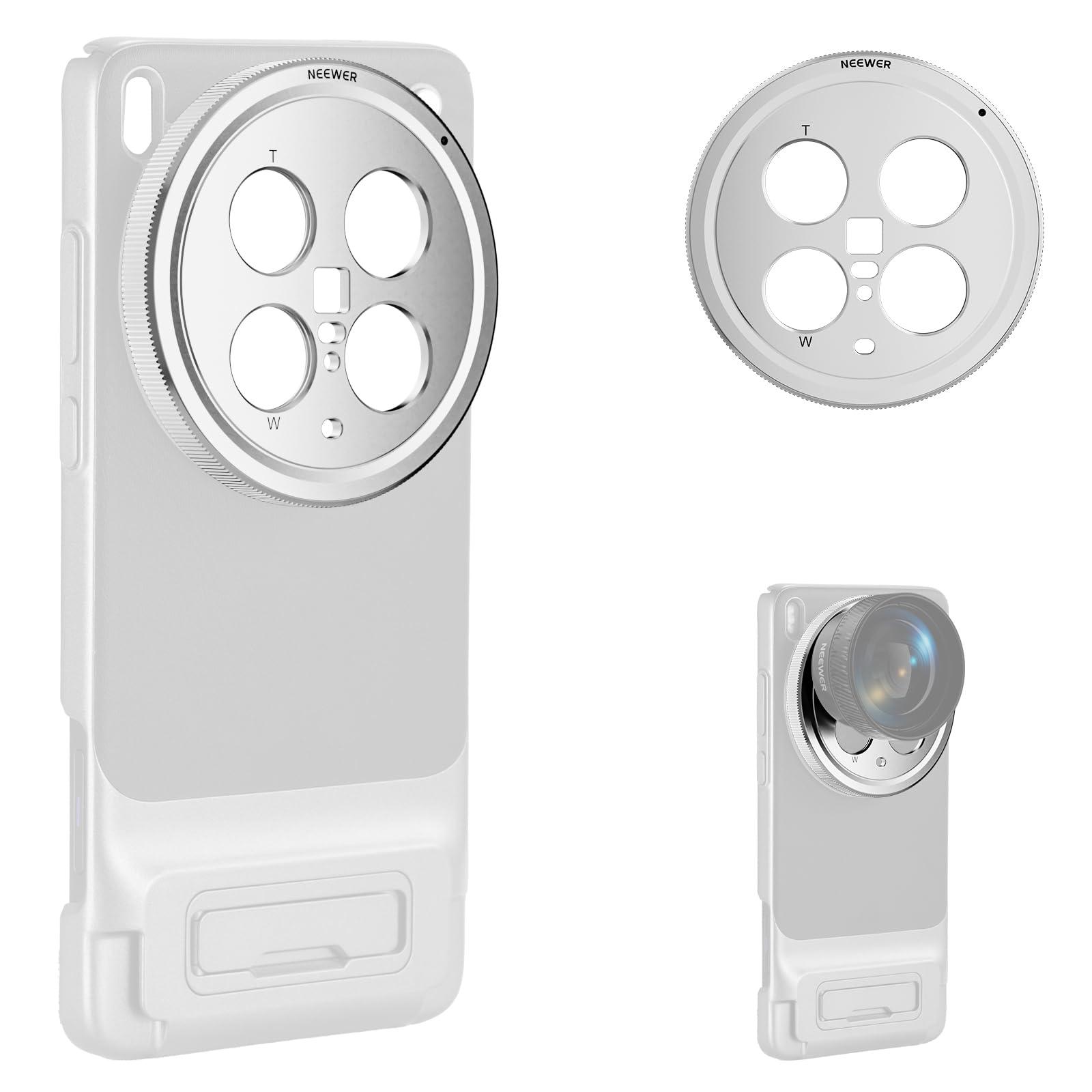 NEEWER X200 Ultra Lens Backplate, Aluminum Alloy 17mm Thread Phone Lens Adapter Holder for Main & Telephoto Cameras, Compatible with VIVO X200 Ultra Original Phone Case, PA112 (Silver)