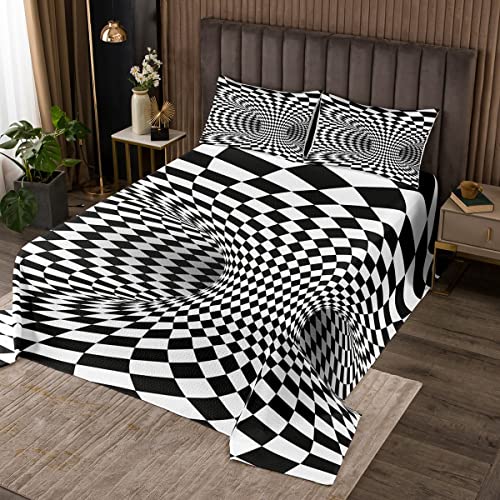 Schwarz weißes kariertes Tagesdecken geometrisches Gitter 240 x 260 Tagesdecke schrägem Raster für Kinder einfarbiges schlichtes geometrisches...