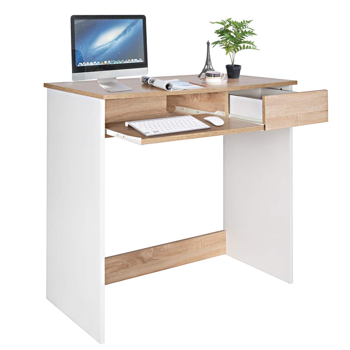 Coavas Computer Desk Study Table Wooden Writing Desk with Cupboard