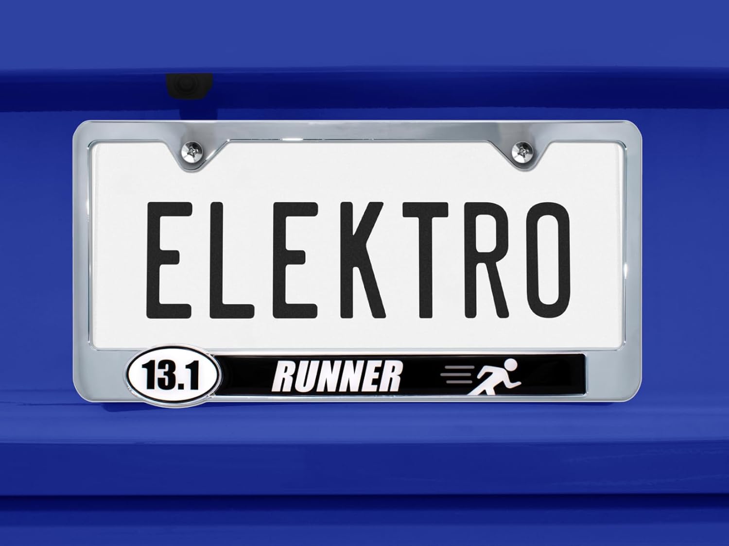 Elektroplate – 13.1 Half Marathon Runner Chrome-Plated All-Metal Standard Size Premium 3D License Plate Frame Tag Holder for Cars/SUVs/Trucks Weather-Proof Automotive Accessory