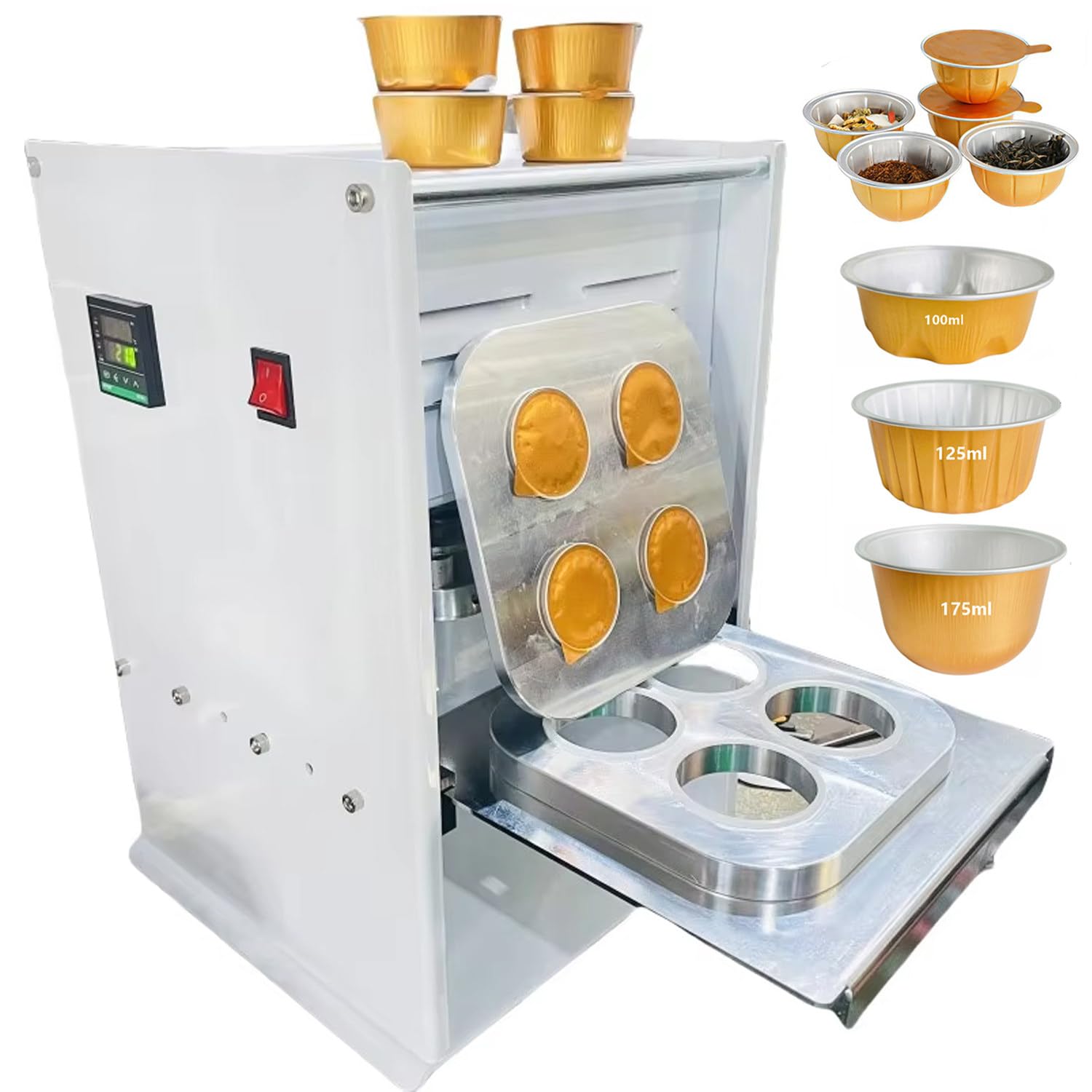 HADECOLL Manual Electric Cup Sealer for Coffee Pods and PP Cups, Aluminum Foil Sealing Machine with LCD Display for Tea, Sauce, Powder Packaging,80ML/100ML