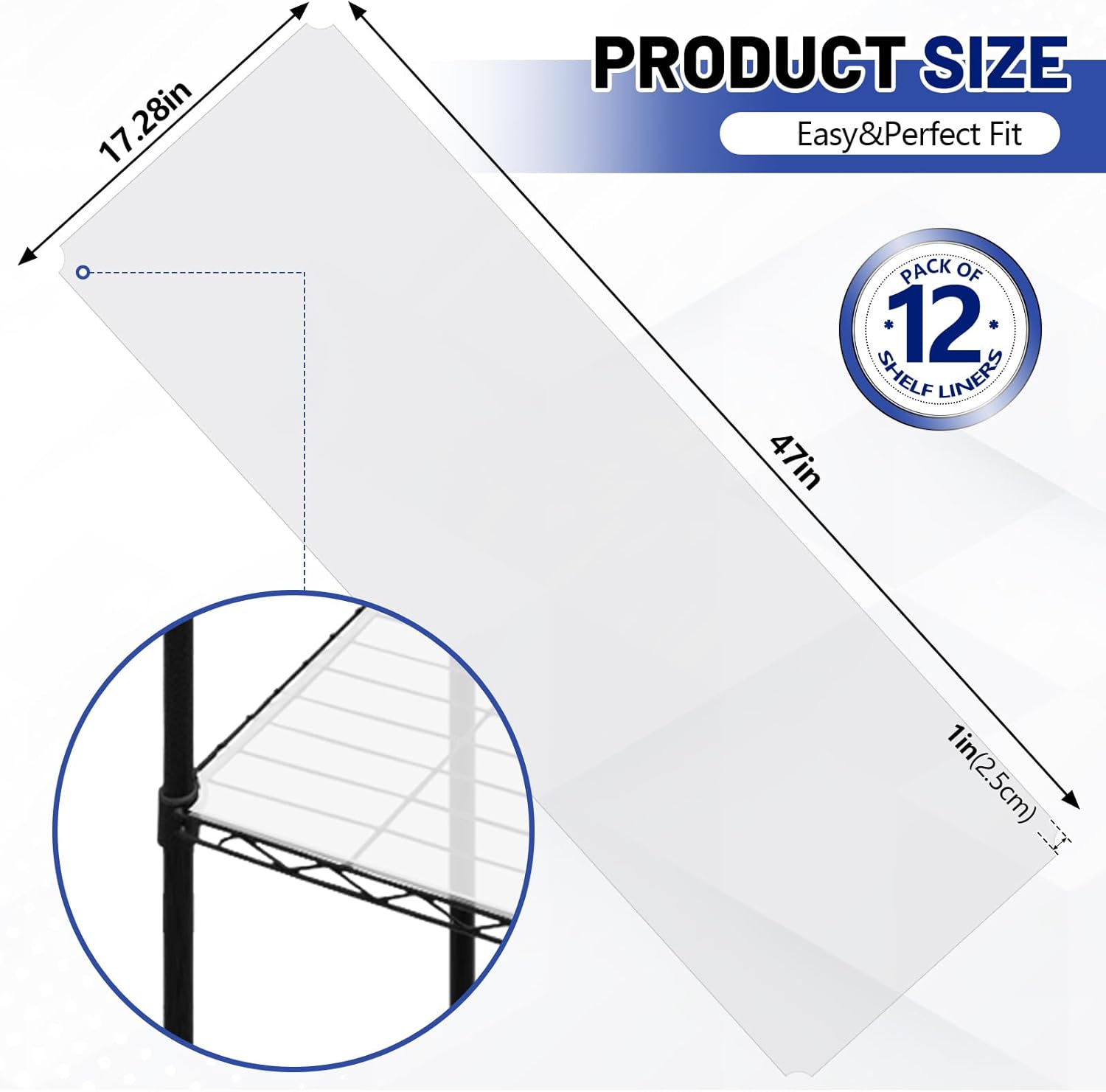Sliner 12 Pcs 18 x 48 Inch Wire Shelf Liner Clear Plastic Waterproof Liners for Organizing Metal Rack Shelves, Kitchen Cabinets, Cupboard, Pantry