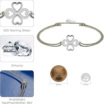 Bracciale Argento 925 Portafortuna Coccinella e Quadrifoglio