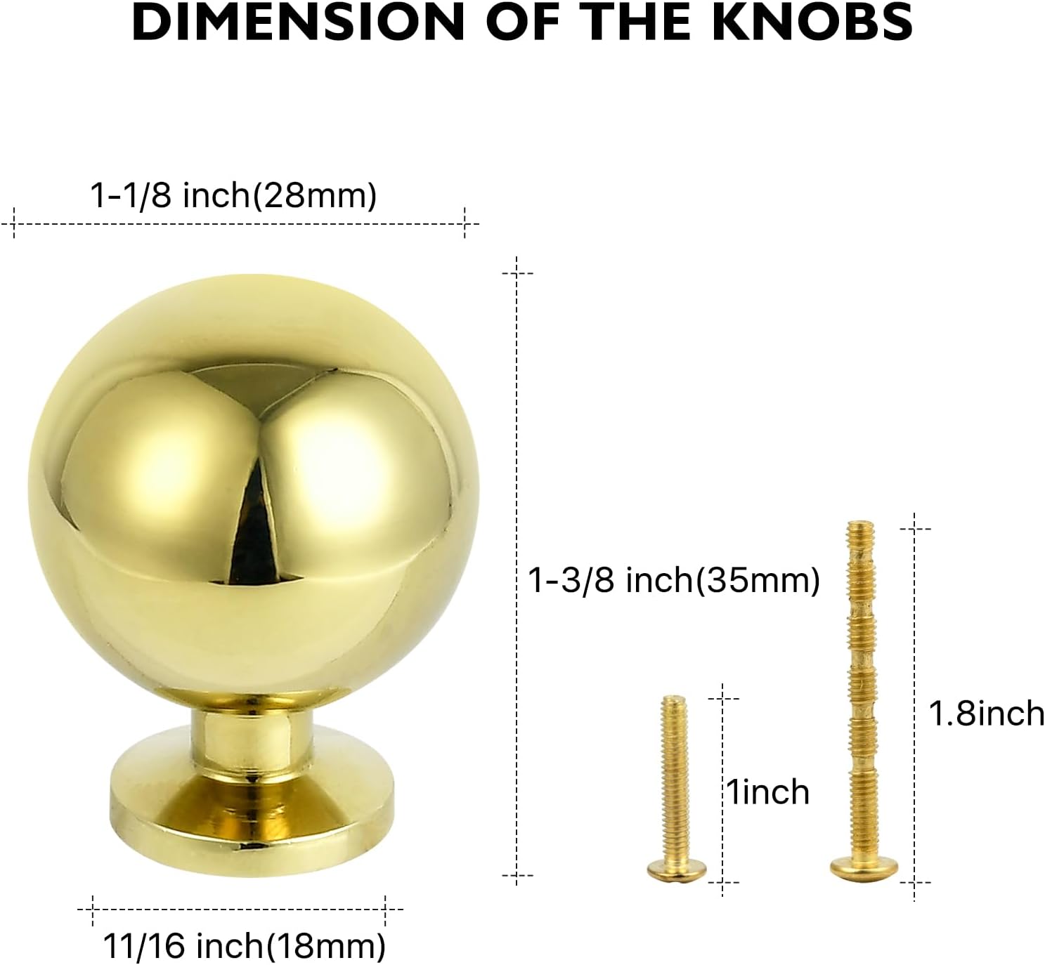 Polished-Brass Drawer Cabinet Knobs - Solid Brass Handles Hardware for Dresser Kitchen Bedroom Bathroom (5 Pack)