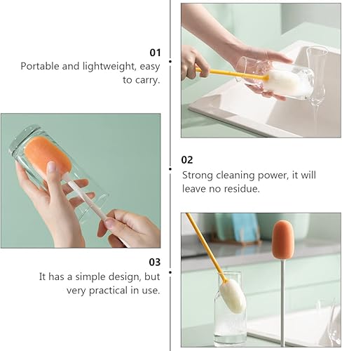 Miniatura 8 de BESTonZON Cepillo para botella de agua, cepillo de limpieza de esponja, cepillo limpiador de botellas, cepillo limpiador de tazas, cepillo de mango