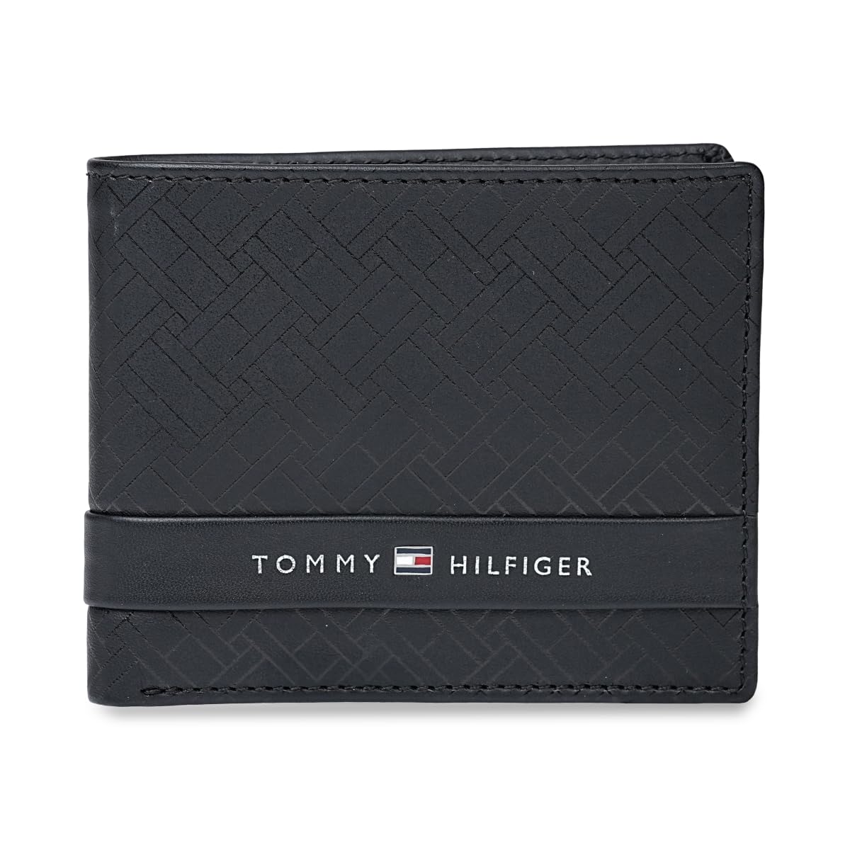 Tommy Hilfiger Men's Leather Wallet Berkane | Printed Black Bi-Fold with Global Coin Pocket, 4 Card Slots | Stylish Purse for Gents