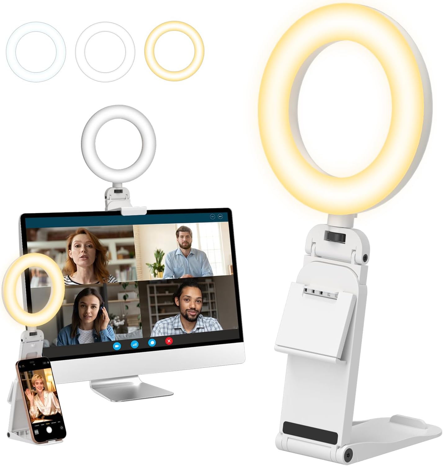 Ring Light for Laptop Desk Clip On,Small Computer Video Conference Lighting with Stand for Phone/Webcam/Monitor,5" Portable Mini LED Selfie Light Desktop for Zoom Meeting/Video Call/Recording(White)