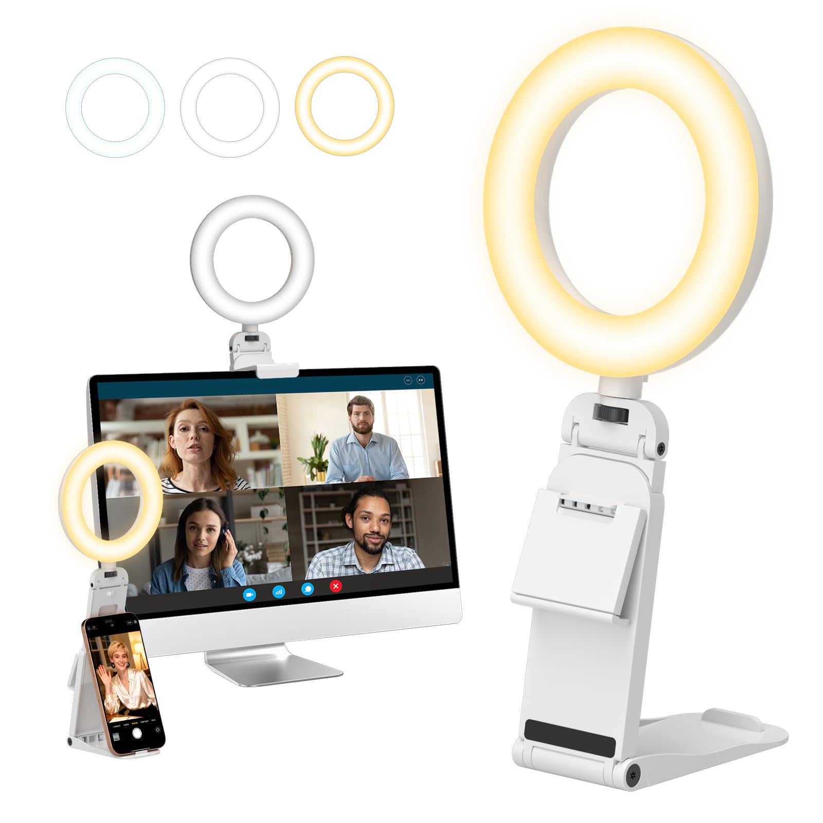Upgrade Ringlicht Laptop Handy PC 5” Videokonferenz Licht,Evershop Ringleuchte Ringlampe mit Stativ&Handyhalter 3 Lichtfarben+10 Helligkeiten 360°Drehbar Beleuchtung für Homeoffice,YouTube,TikTok