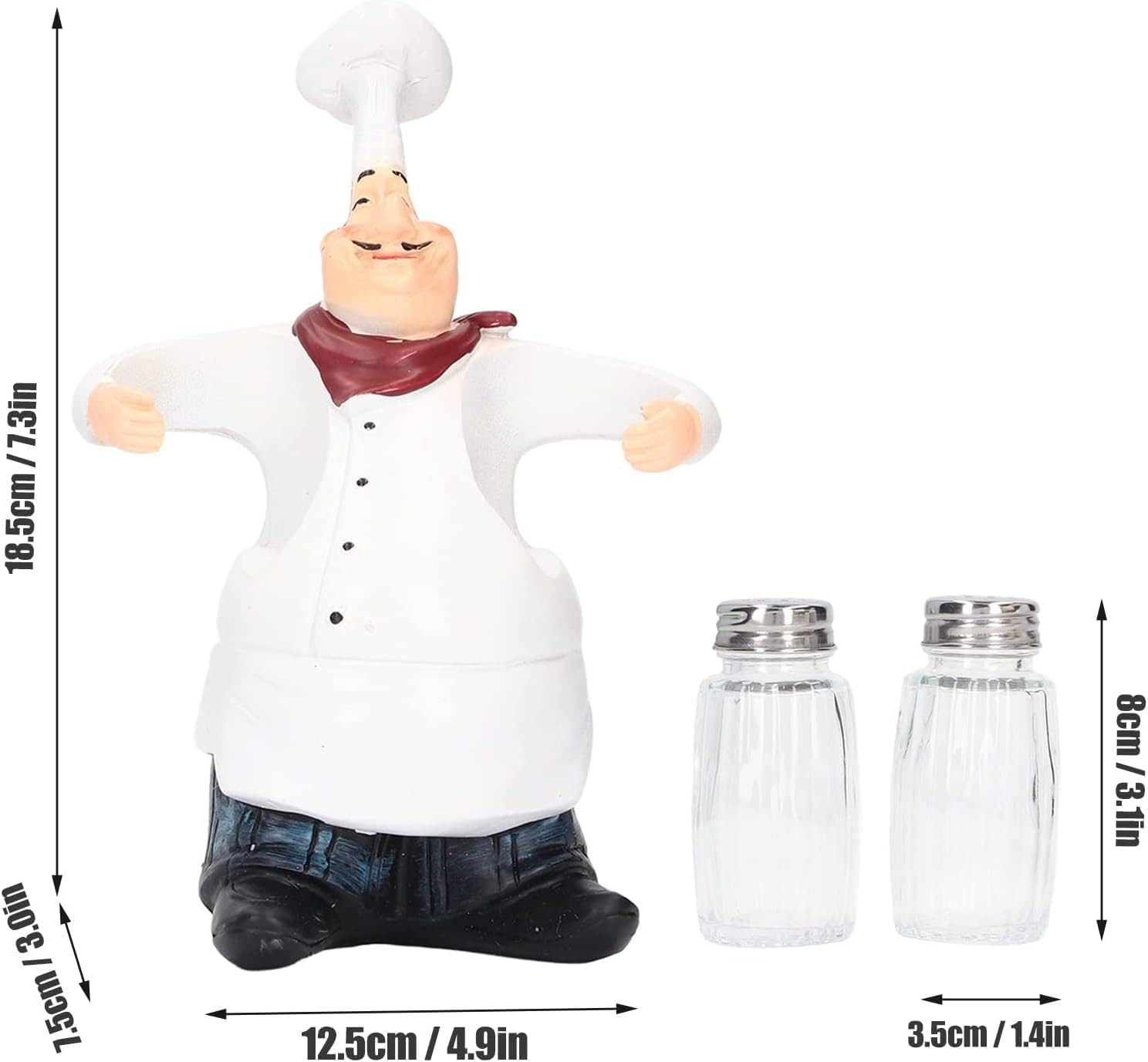 Pepper Shakers Set, Chef Statue Salt Shakers Set Hand Painted Vivid Details for Home