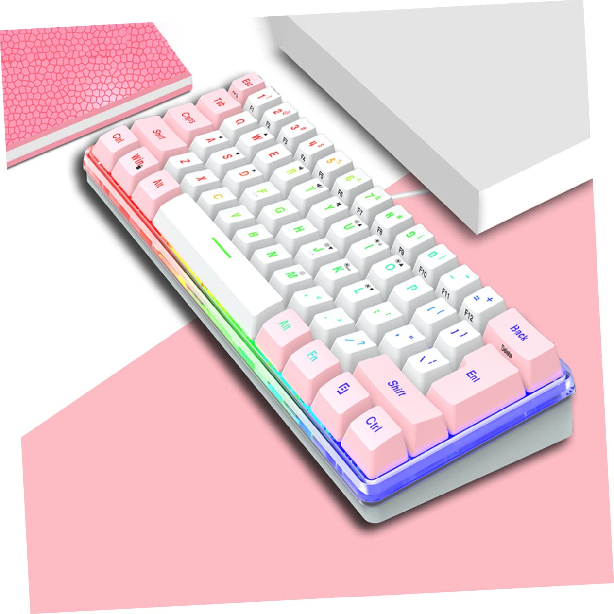 HEMOTON Tastiera Gaming Meccanica Compatta 61 Tasti Abs Rgb Multimediale | Tastiera Gaming Compatta, USB Interfaccia, per Gioco Multimediale, Design Compatto da 61 Tasti