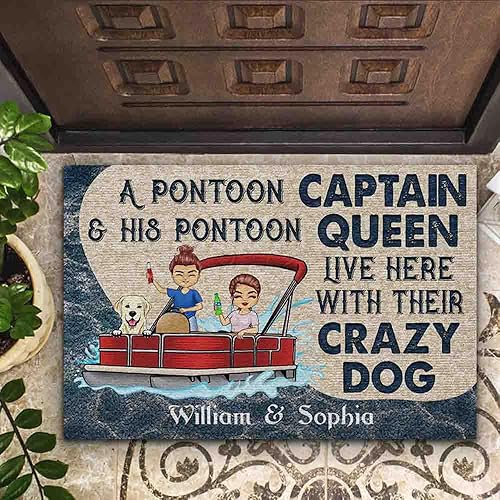 Vista 16 de Felpudo personalizado para marido, esposa, pontón, capitán y su pontón reina Live Here, tapete para el marido, esposa, regalo de pontón 19