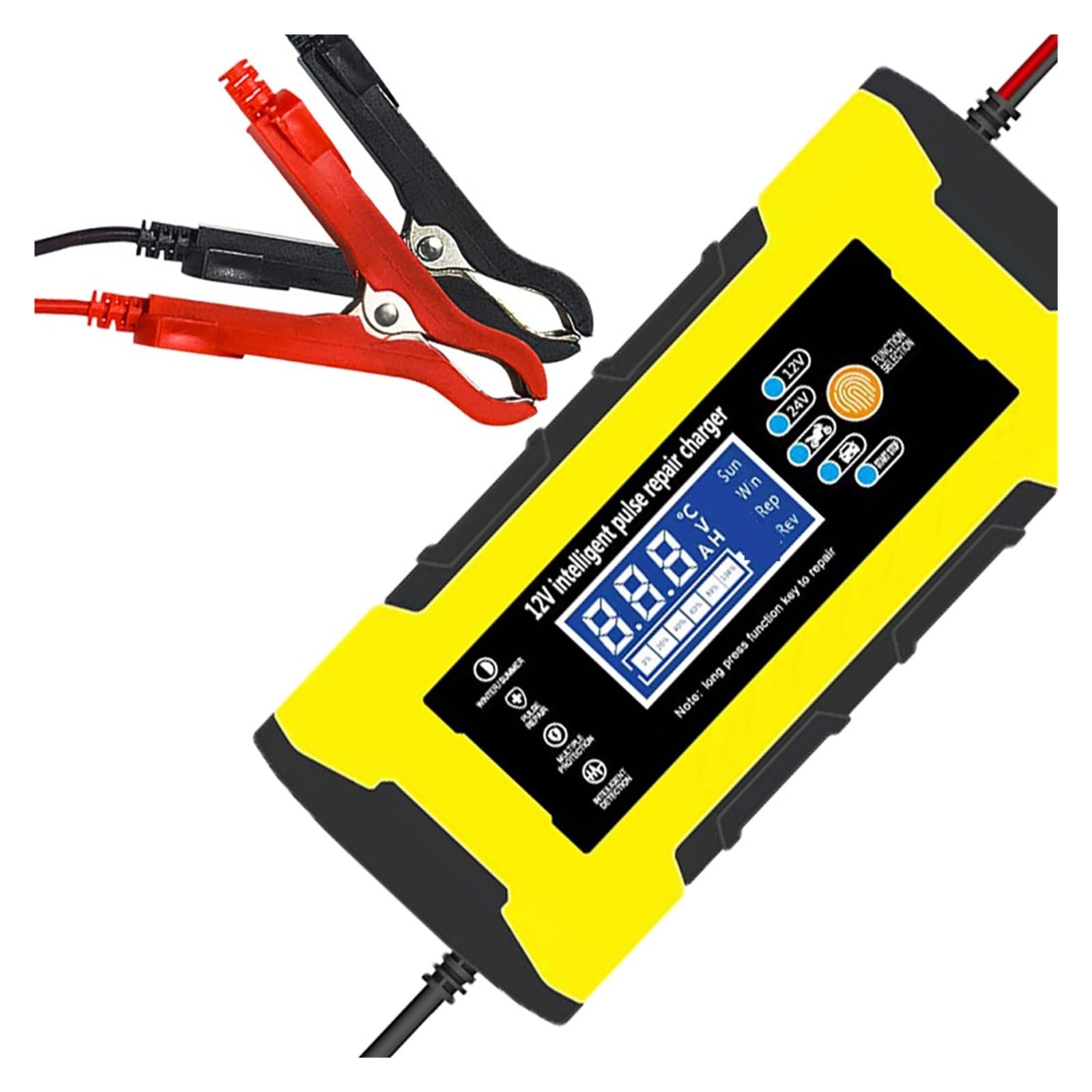 W Pełni Automatyczna Ładowarka Samochodowa 7-etapowa 12V 10A/24V 5A Inteligentne Szybkie Ładowanie Naprawa Impulsów Do Kwasowo-ołowiowego Wyświetlacza LCD Precyzyjne łAdowanie(YELLOW)