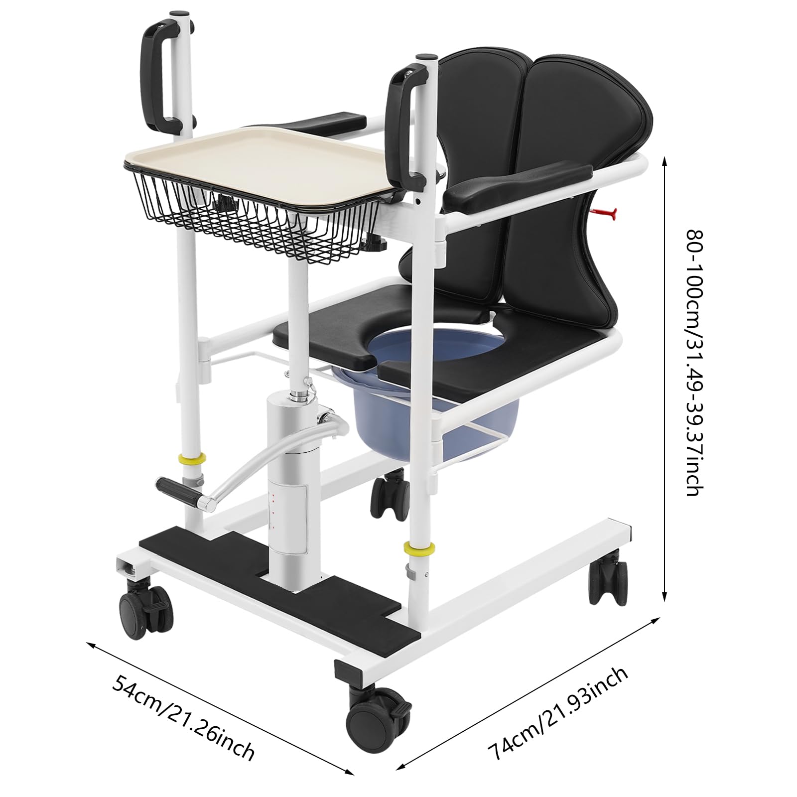 OUKANING Sollevatore idraulico per pazienti, sedia da toilette mobile con portata di 150 kg, altezza regolabile 43-63 cm, sedile pieghevole a 180°, per anziani e disabili