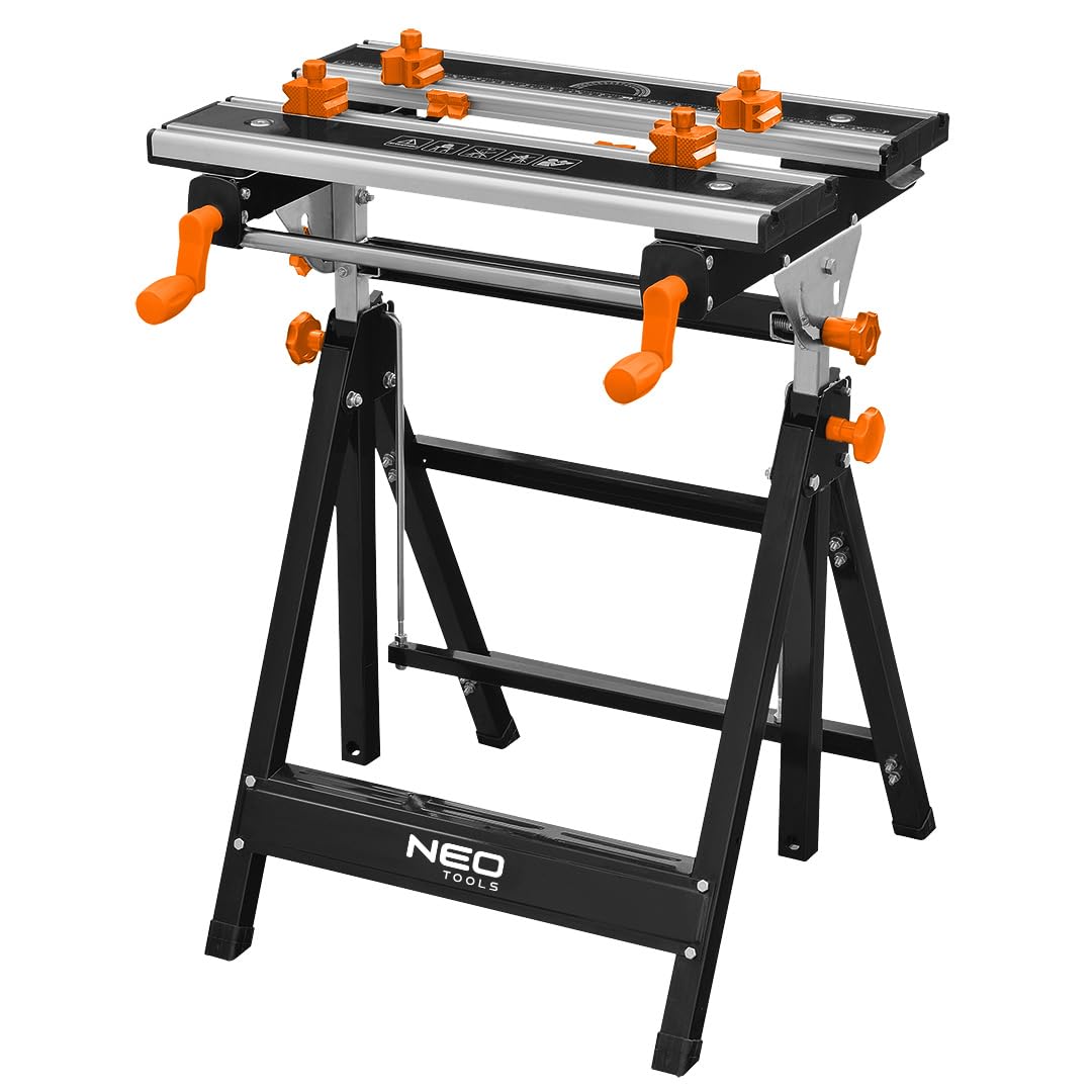 NEO TOOLS Stół warsztatowy i napinający, udźwig 100 kg, duża powierzchnia robocza, skala i kąty, składany, wszechstronny, regulowany / stół warsztatowy ze szczękami napinającymi/stół roboczy