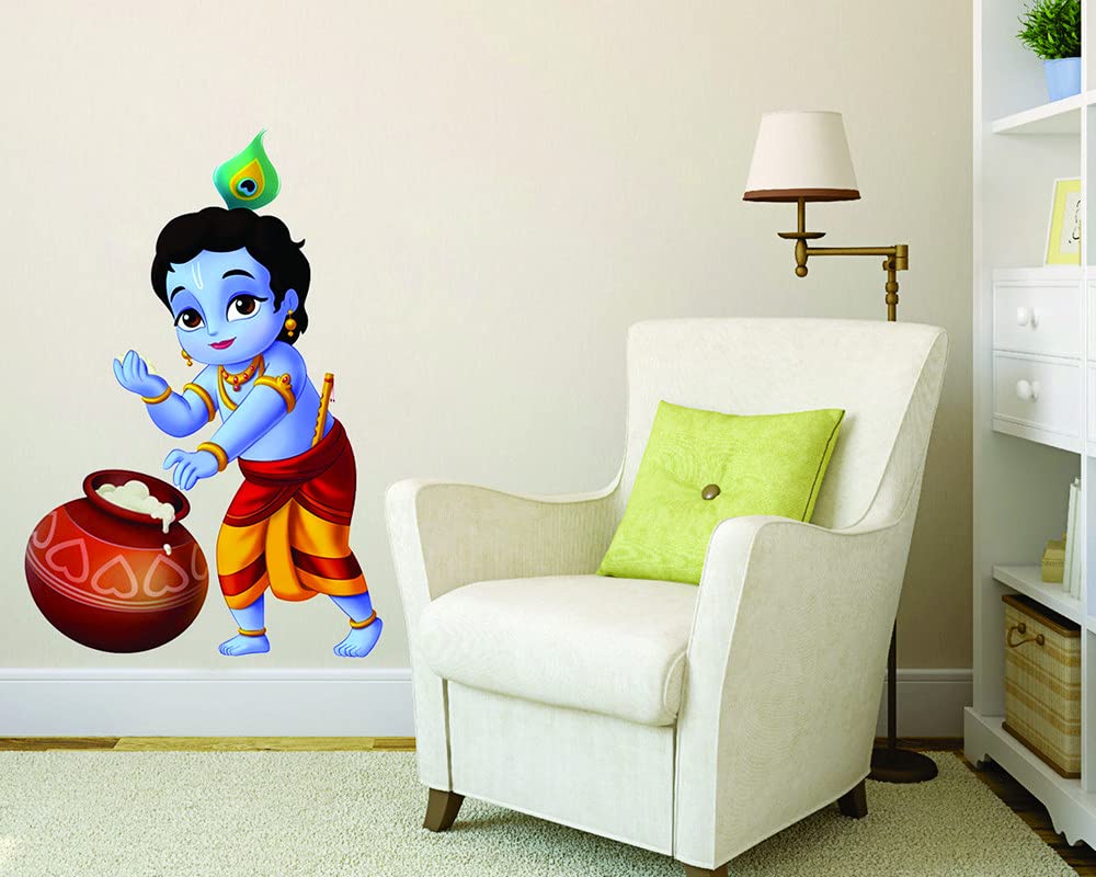 Meet Cute Krishna Ji with Makhan Matki Wall Sticker for Living Room for Living Room (B09FZH5ZNK) Amazon Price History, Amazon Price Tracker