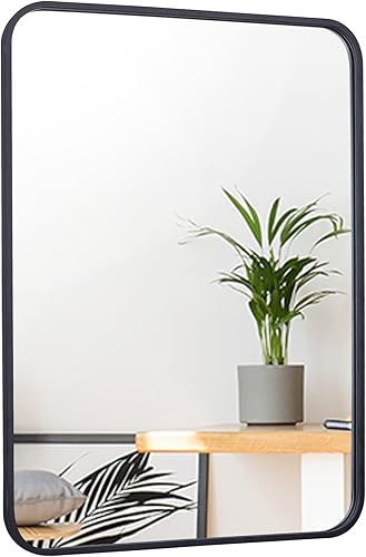 Smartxchoices Espejo de pared negro de 22 x 30 pulgadas, espejo rectangular de metal con marco de tocador, decorativo montado en la pared,