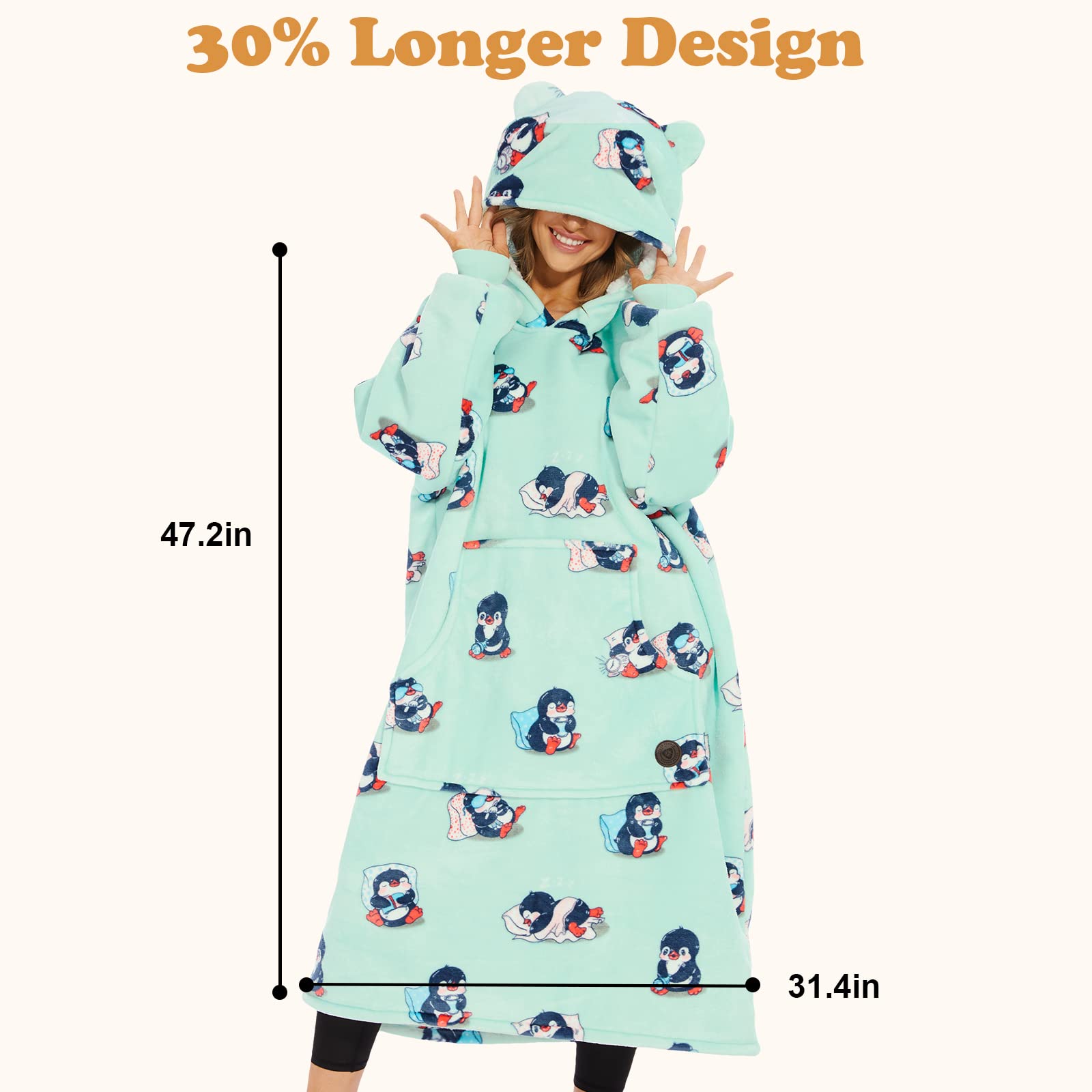 THREE POODLE Felpa Coperta Oversize con Cappuccio, Felpa Gigante Coperta Indossabile con Maniche, Coperta con Cappuccio Ultra Morbida e Calda, Cozy Hoodie Felpa Pile per Donna,Uomini e Bambini, Regalo