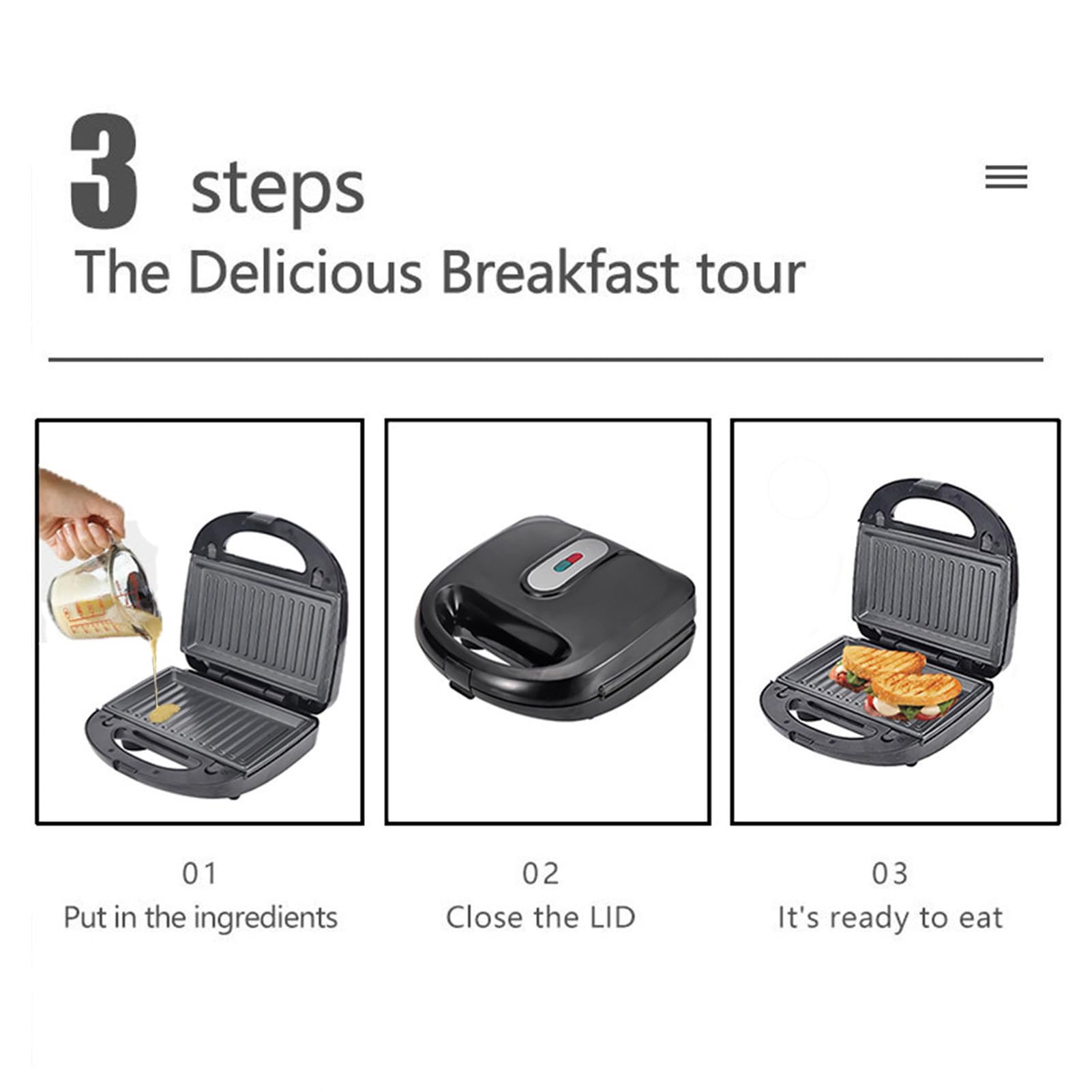 Nonstick Panini Press Opiekacz do Kanapek, Opiekacz do Kanapek śniadaniowych Grill Prasa do Kanapek Grill z 10 Wyjmowanymi Płytkami Lampka Kontrolna Grillowany Sernik do (Wtyczka