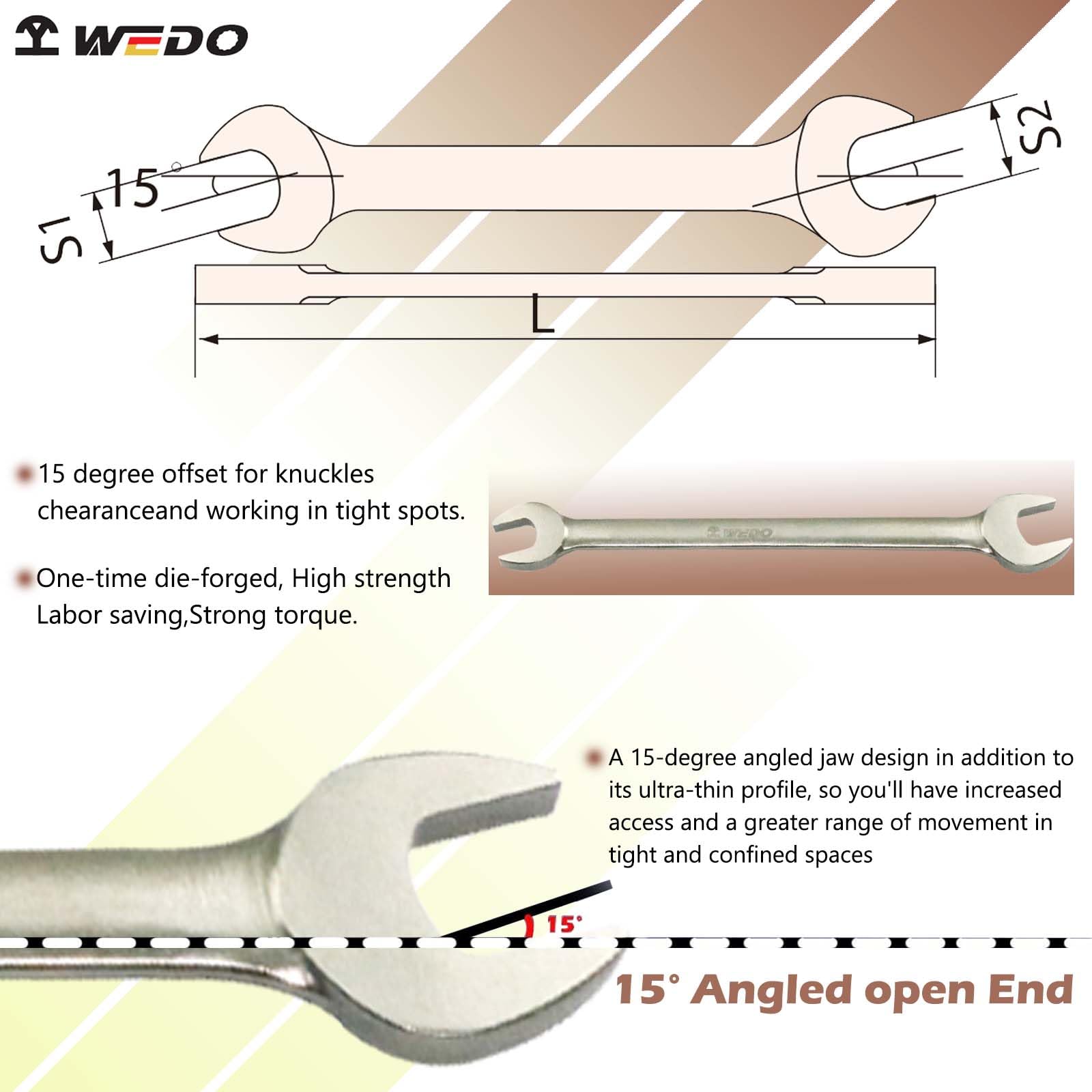 WEDO Titanium Open End Wrench,Metric,Double Side Open End 12x14mm,15 Degree Offset,Length 180mm,Lightweight,Non-Magnetic,Corrosion Resistant,One-time Die-Forged,Apply in Aerospace,Marine - Image 3