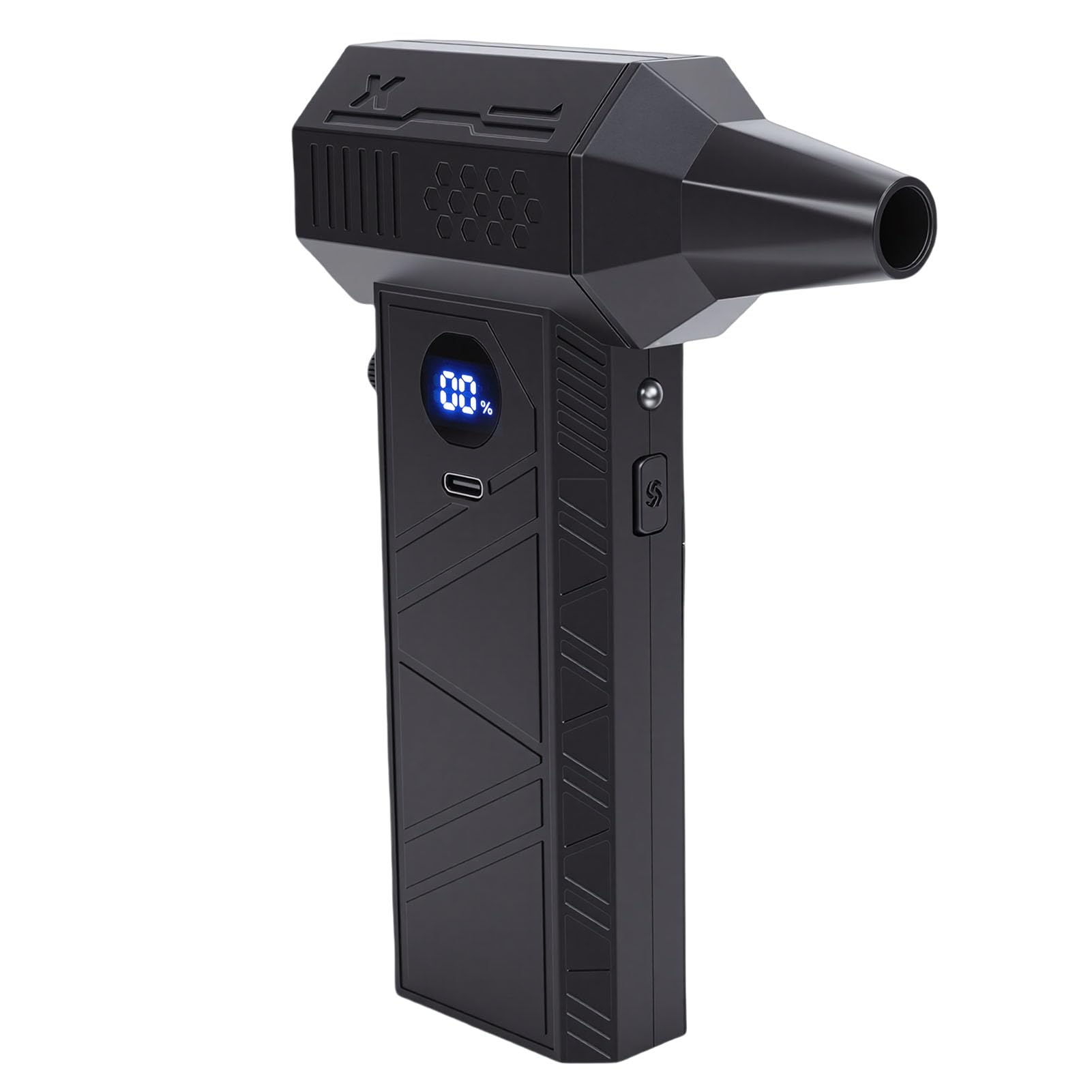 Asixxsix Spolverino Elettrico, Soffiatore per Polvere Senza Fili Ricaricabile con Motore Brushless, 150.000 Giri/Min, 52 M/s, Kit di Pulizia per PC con Batteria da 6000 MAh, Display LED e 2 Ugelli per