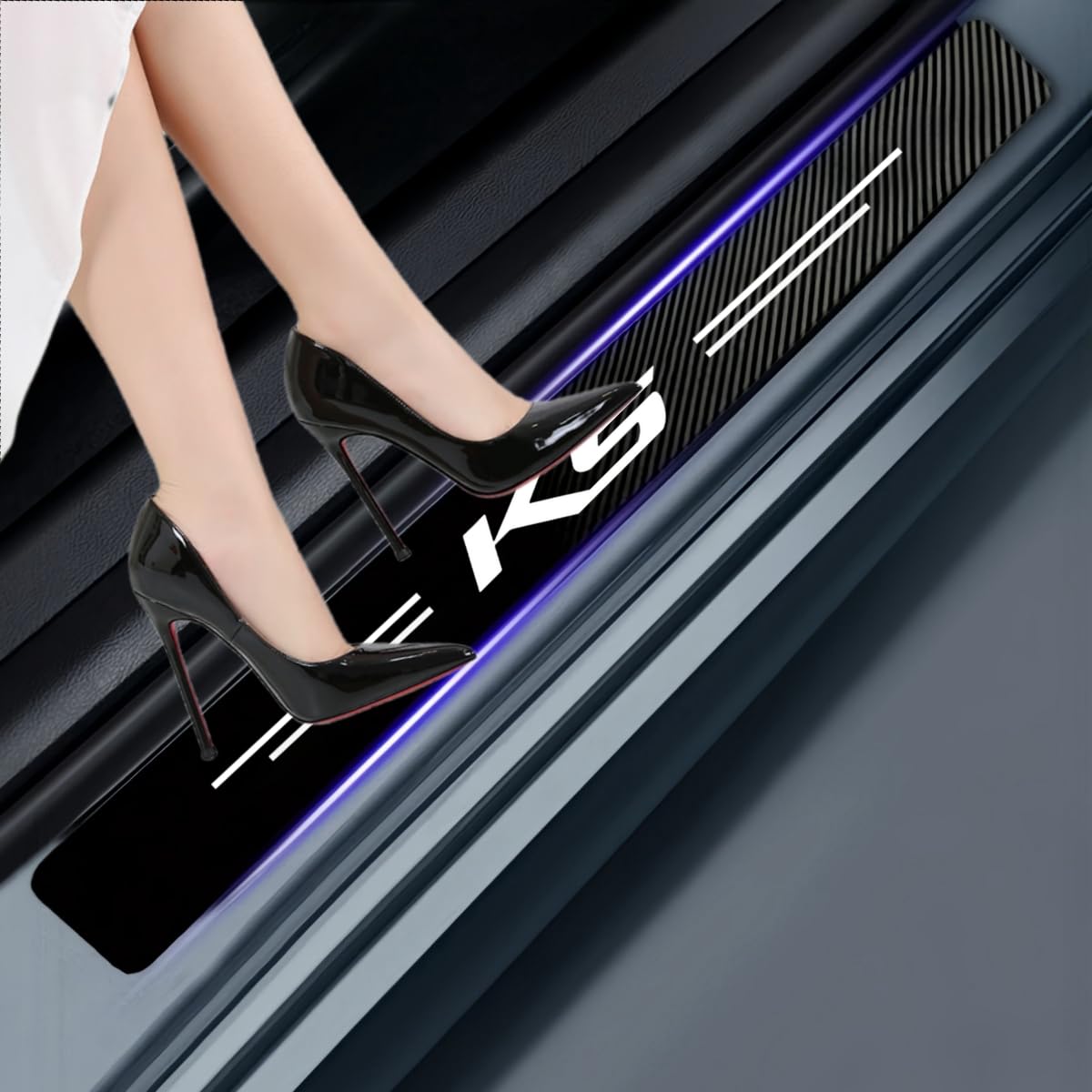 4PCS car Door sill Protector Stickers Compatible with K5 Carbon Fiber Texture Leather car Door sill Cover car Exterior Accessories