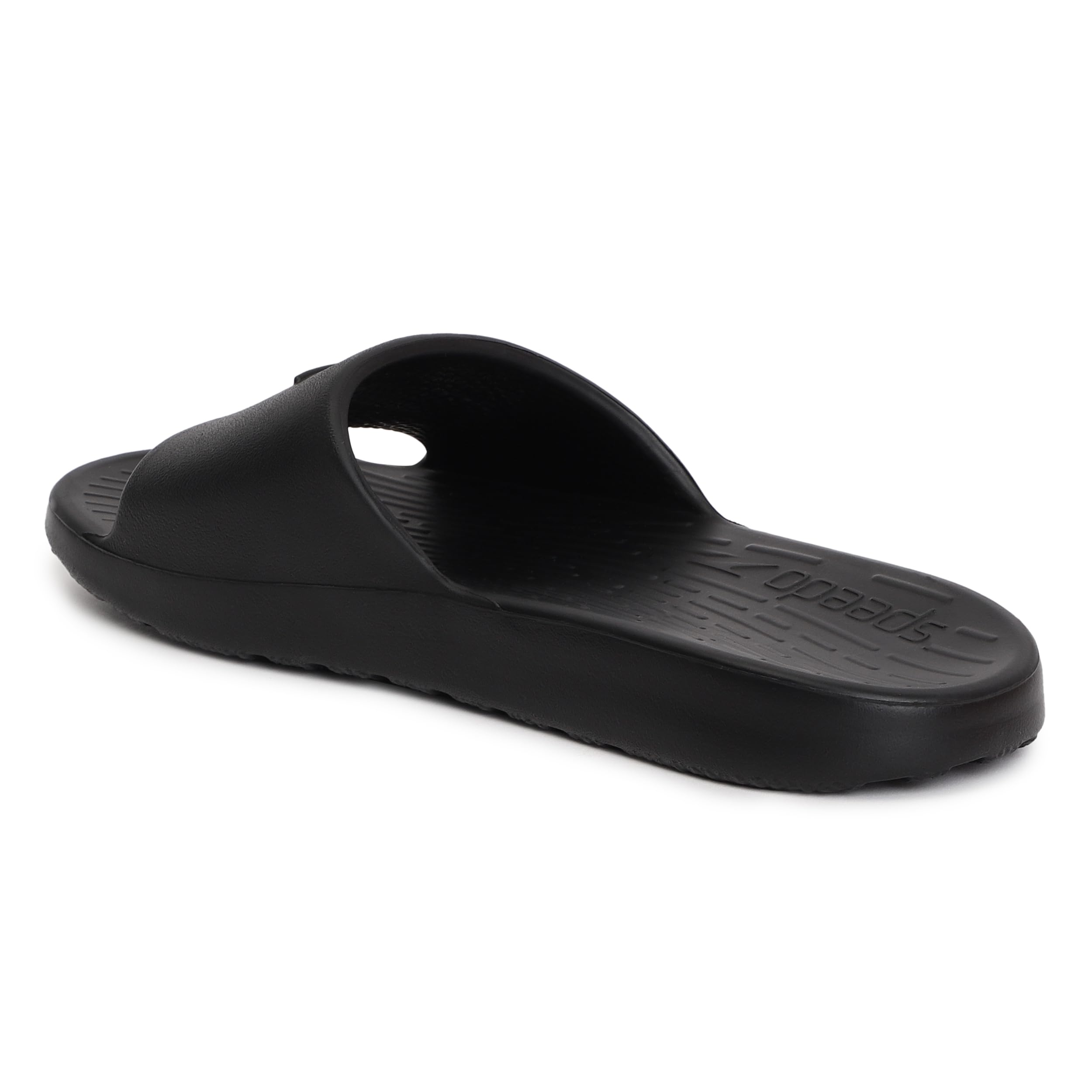 Speedo Unisex Junior's Single Colour Slides for Boys and Girls - Black & Atomic Lime 3