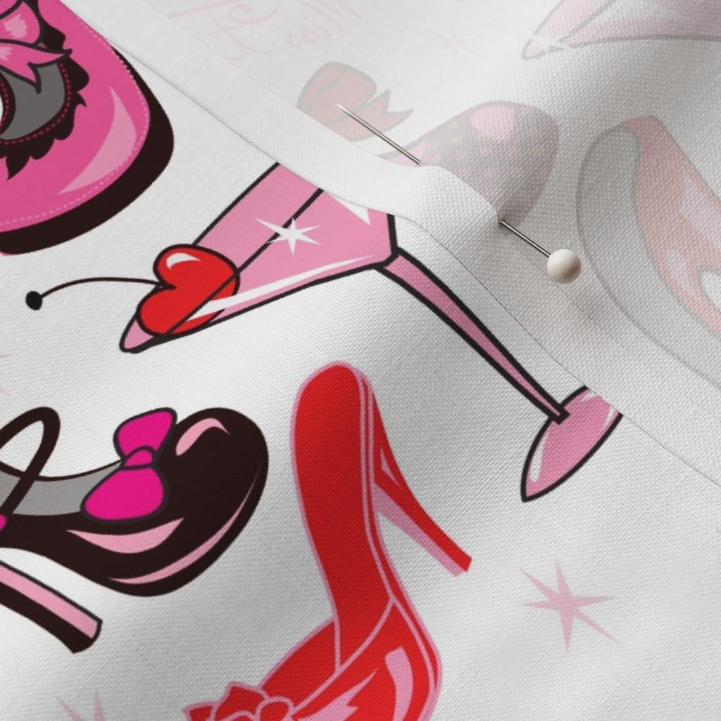 Spoonflower Fabric - Retro Shoes Pink Martinis Large Cute Vintage Art Printed on Petal Signature Cotton Fabric by The Yard - Sewing Quilting Apparel Crafts Decor