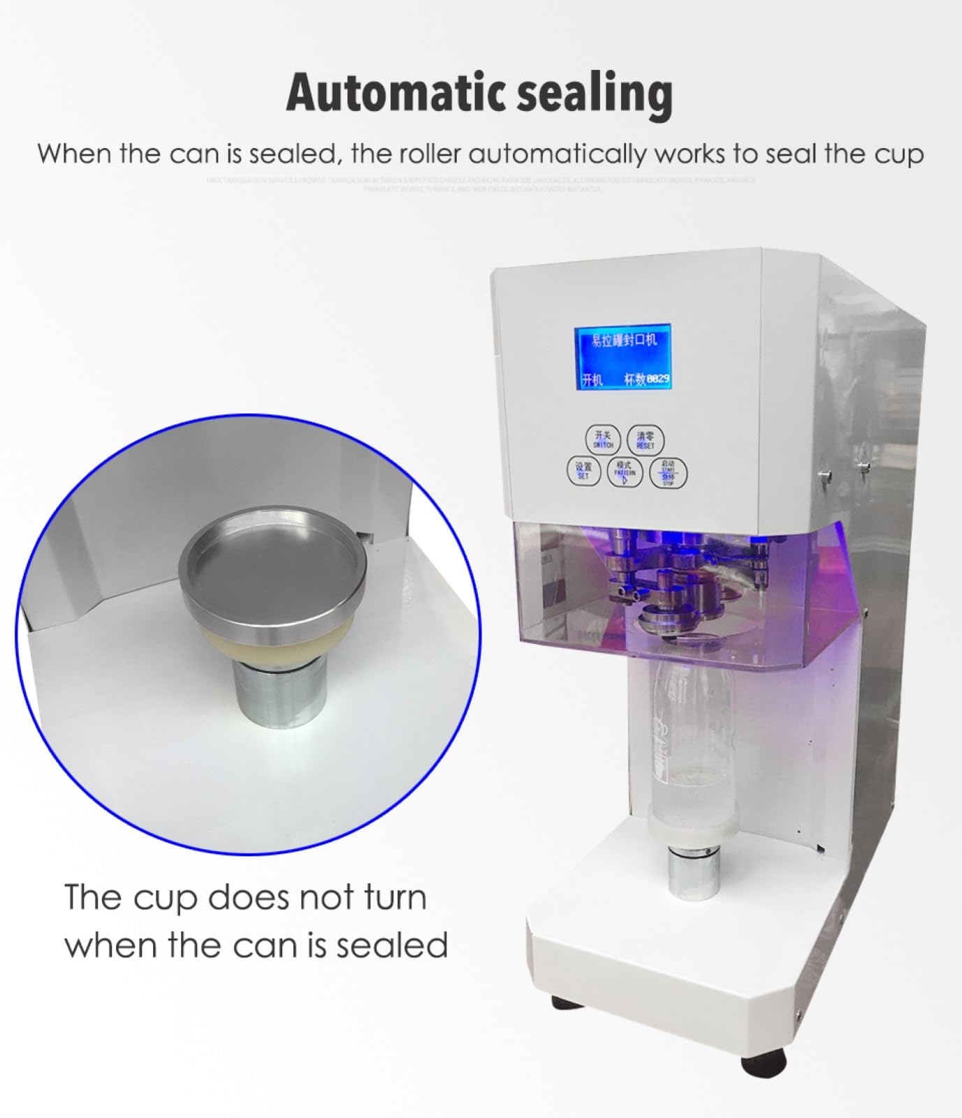 Máquina automática comercial inteligente para sellar latas, sellador de refrescos, rotación del cuerpo, botellas de cerveza de aluminio, selladoras de tarros de PET (color: blanco, tamaño: 220 V)