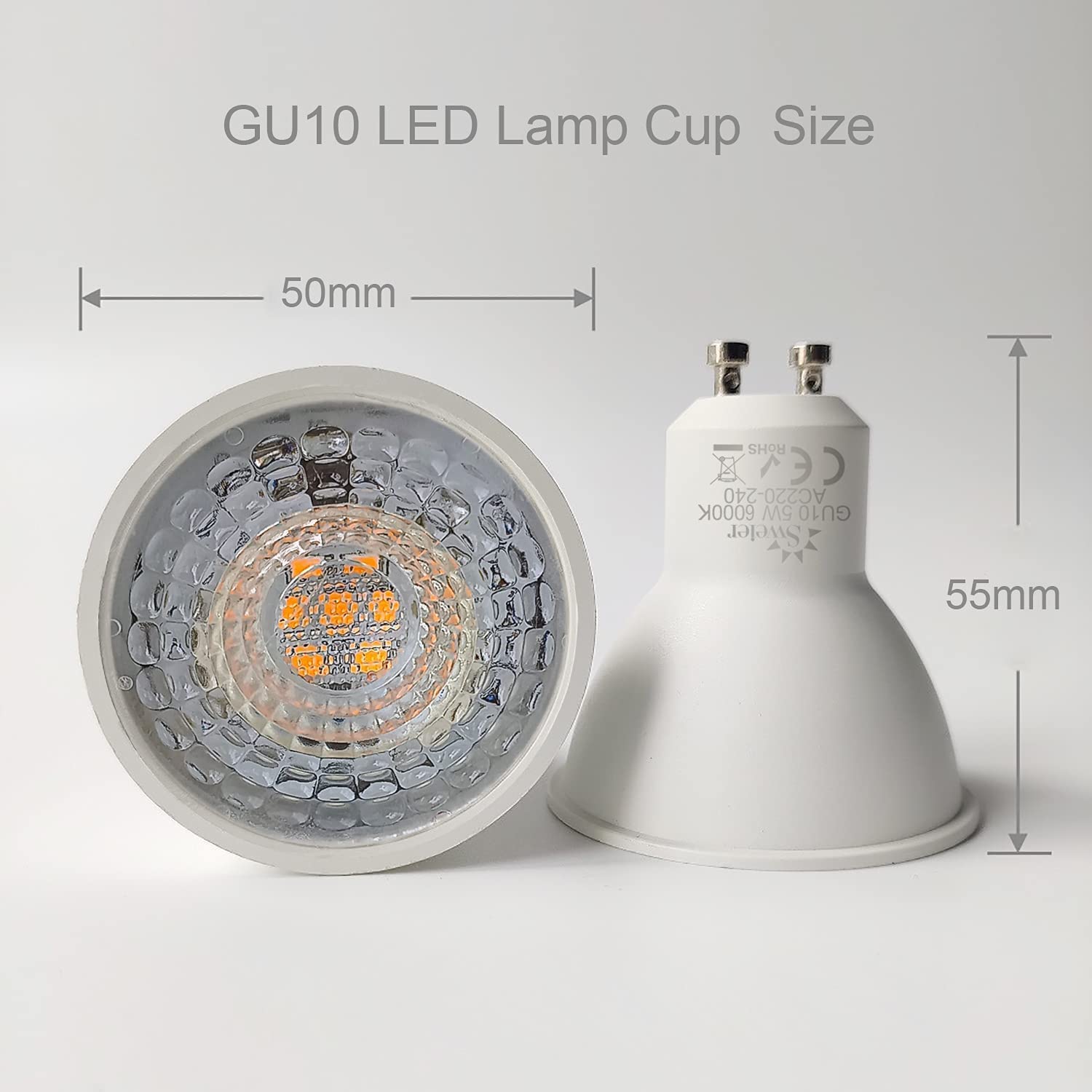 Sweier Lampadina LED GU10, lampadina a risparmio energetico da 5 W equivalente a 50 W alogena, angolo di diffusione 38° bianco freddo 6000 K 430 lm, faretto LED GU10 CRI> 85, confezione da 2 non