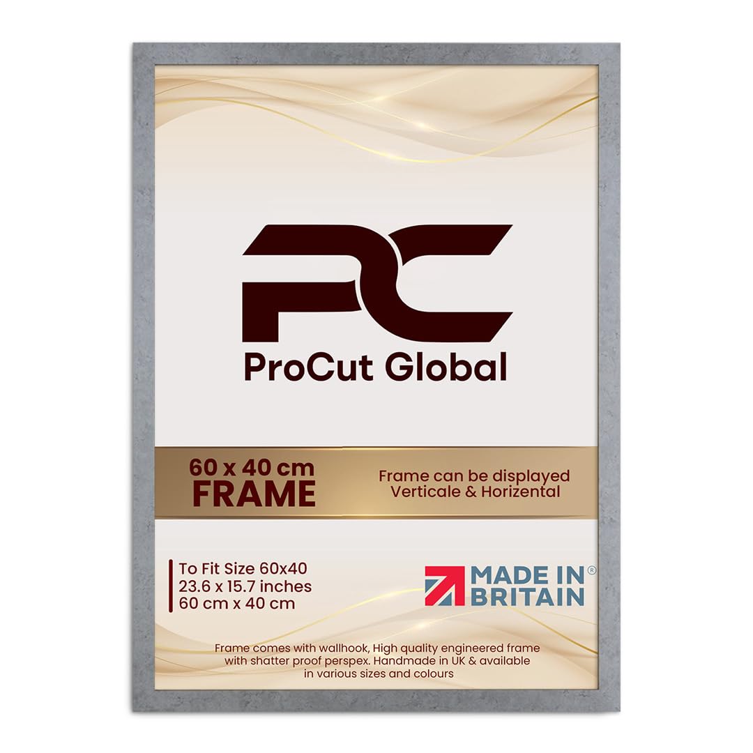 Procut Global 60X40CM Grey Marble Picture Frames - Modern Wooden Photo Frame with Shatterproof Perspex for Wall or Tabletop - Perfect for Posters, Certificates, Prints - Sizes & Colors Available