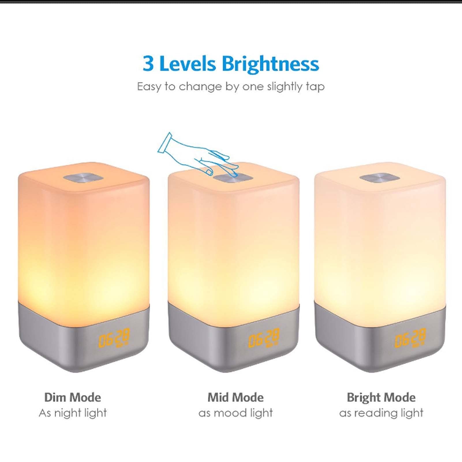 Control Táctil Wake Up Light, Despertador de Amanecer, con Snooze, 7 Colores, 7 Sonidos Naturales