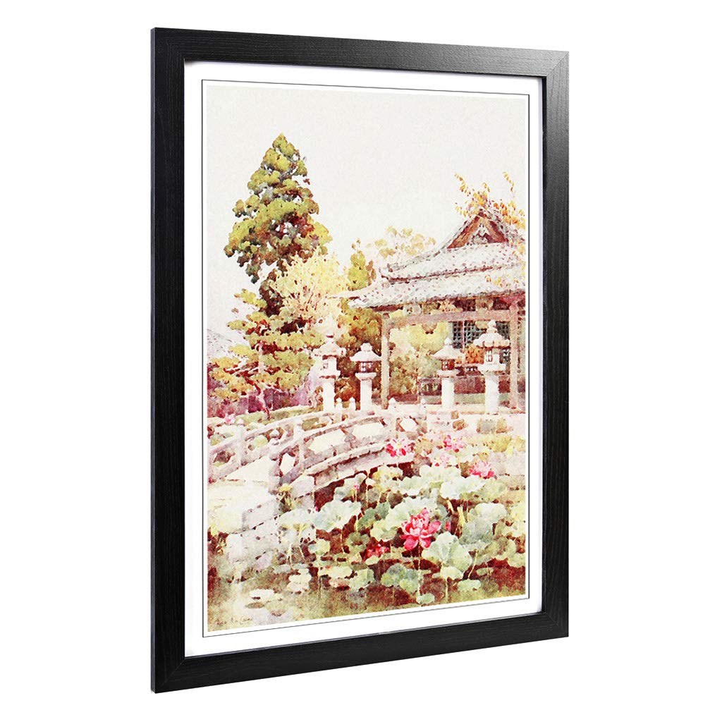 Big Box Art Framed Print of Ella Du Cane Japanese Oriental Lotus at Kyomidzu Design | Wall Art Picture| Home Decor for Kitchen, Living Room, Bedroom, Hallway, Black, A2 / 24.5x18 Inch / 62x45cm