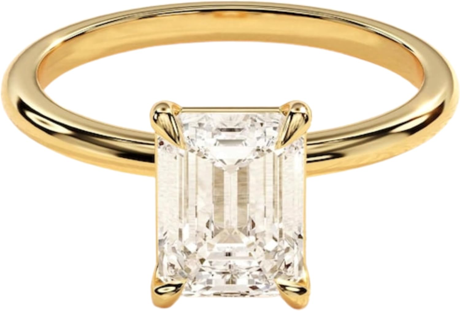 Emerald Cut Moissanite Engagement Ring, 1–5 Carat Solitaire Ring, 925 Sterling Silver, 10K 14K 18K Solid Gold, Promise Ring for Women