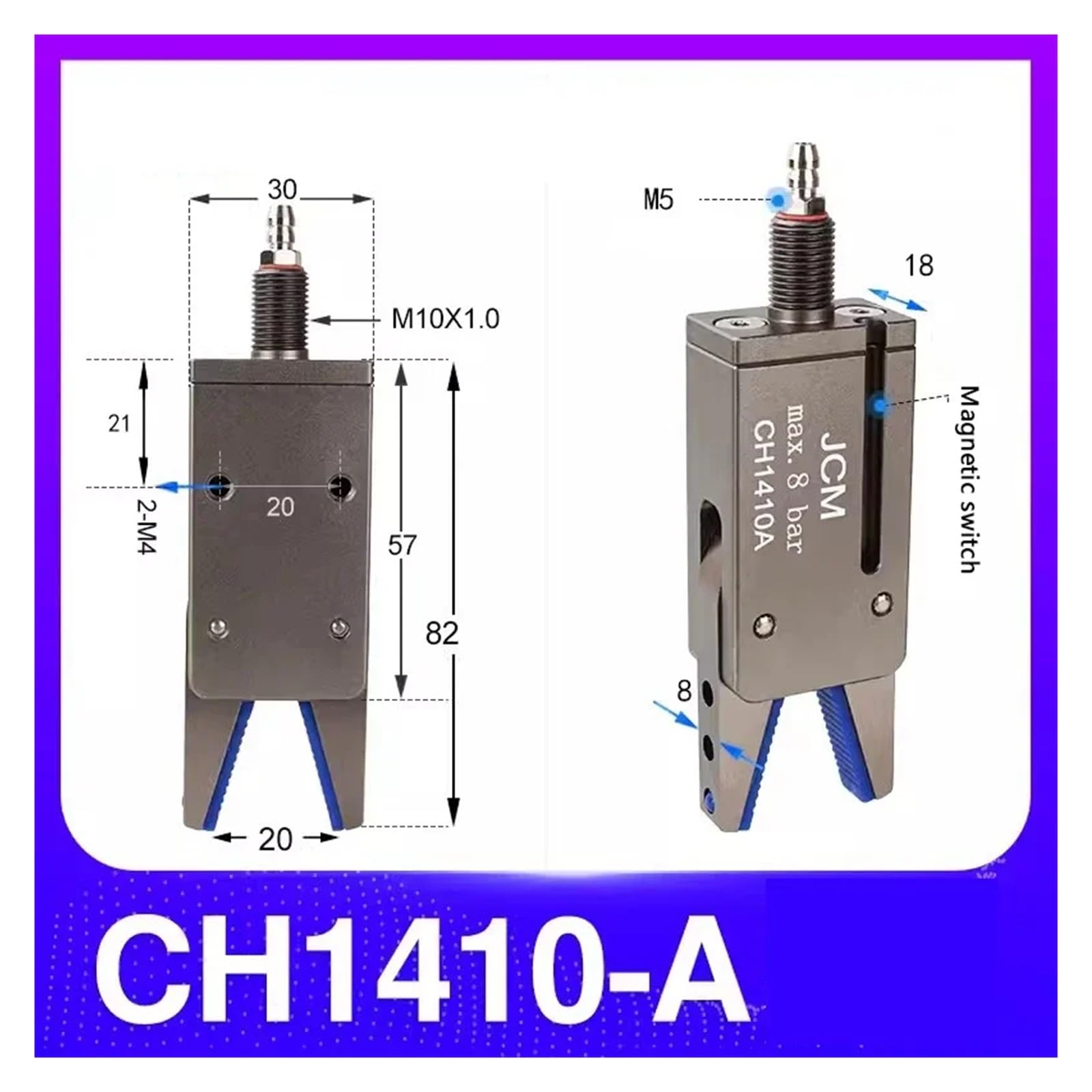 Mini fijación neumática Pinza robótica neumática premium con interruptor de sensor y almohadillas antideslizantes - Garra manipuladora de automatización industrial de alta precisión(CH1410A)