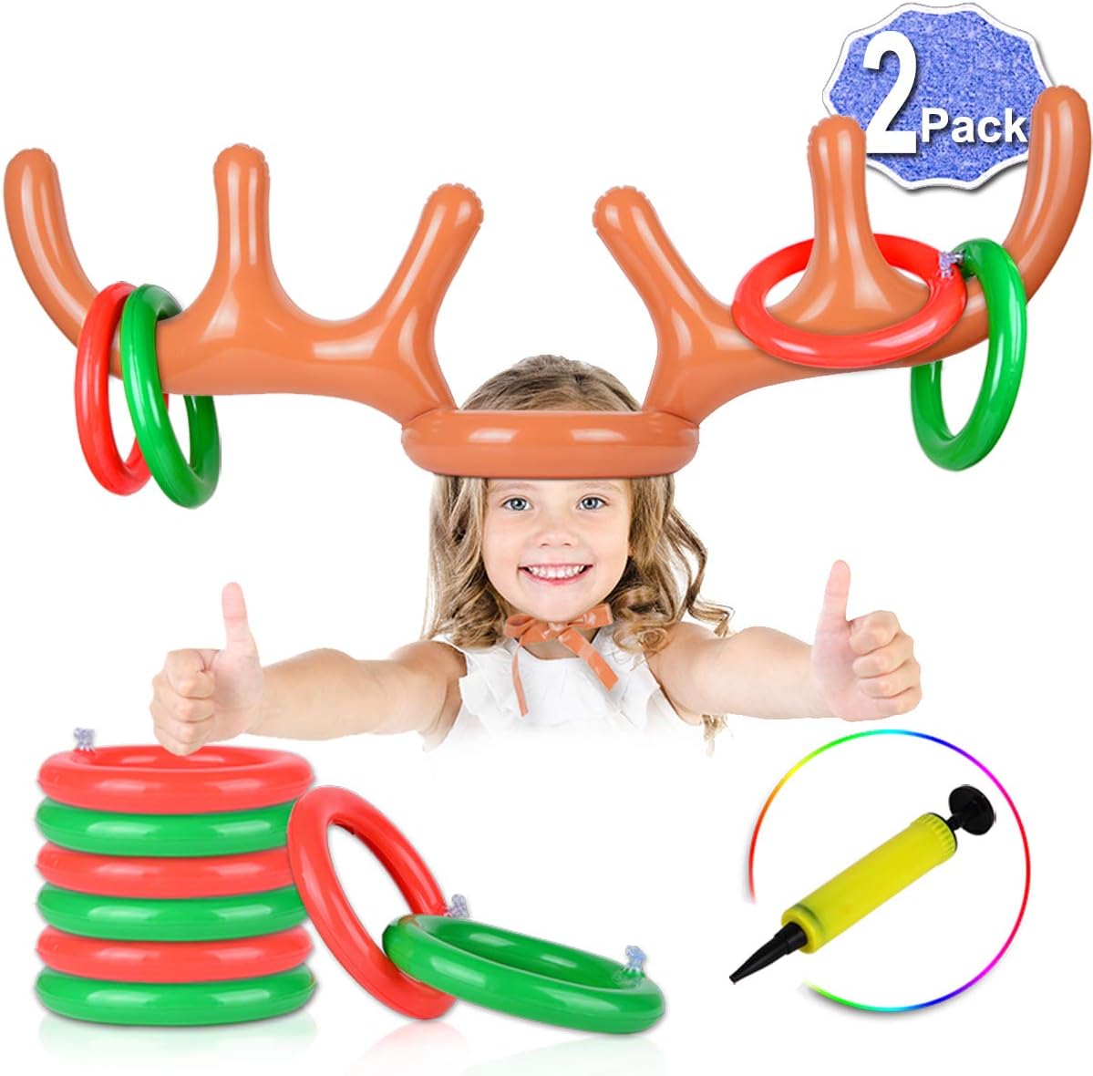 2 Set Inflatable Reindeer Antlers Ring Toss Game, Christmas Games for Family Party Great for Adults and Kids
